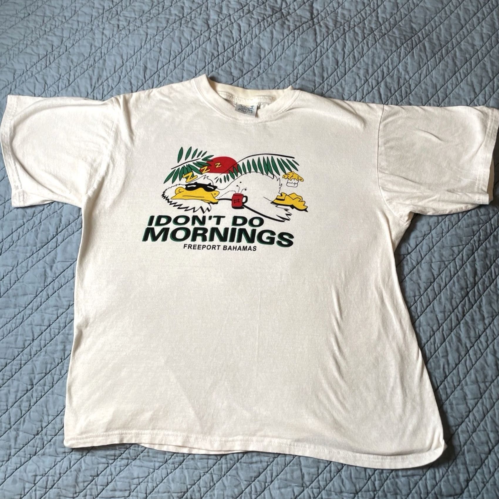 Vintage VINTAGE Bahamas T Shirt Mens XL White I Don't Do Mornings Funny Tee 80s 90s Graphic Print Cotton Short Sleeve Crew Neck Size US XL / EU 56 / 4 - 3 Thumbnail