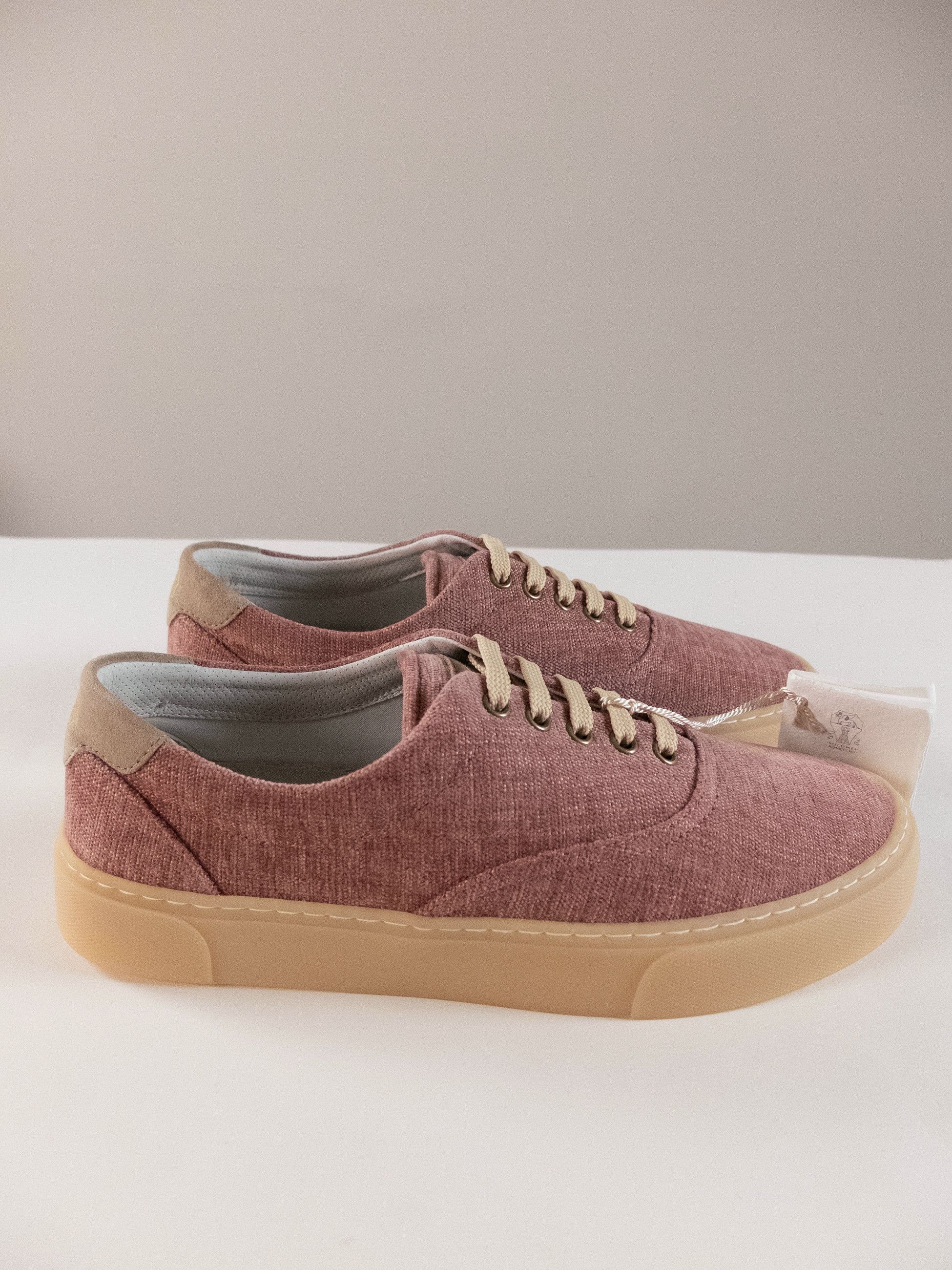 Brunello Cucinelli BRUNELLO CUCINELLI dusty rose denim canvas low sneakers Size US 8 / EU 41 - 8 Thumbnail