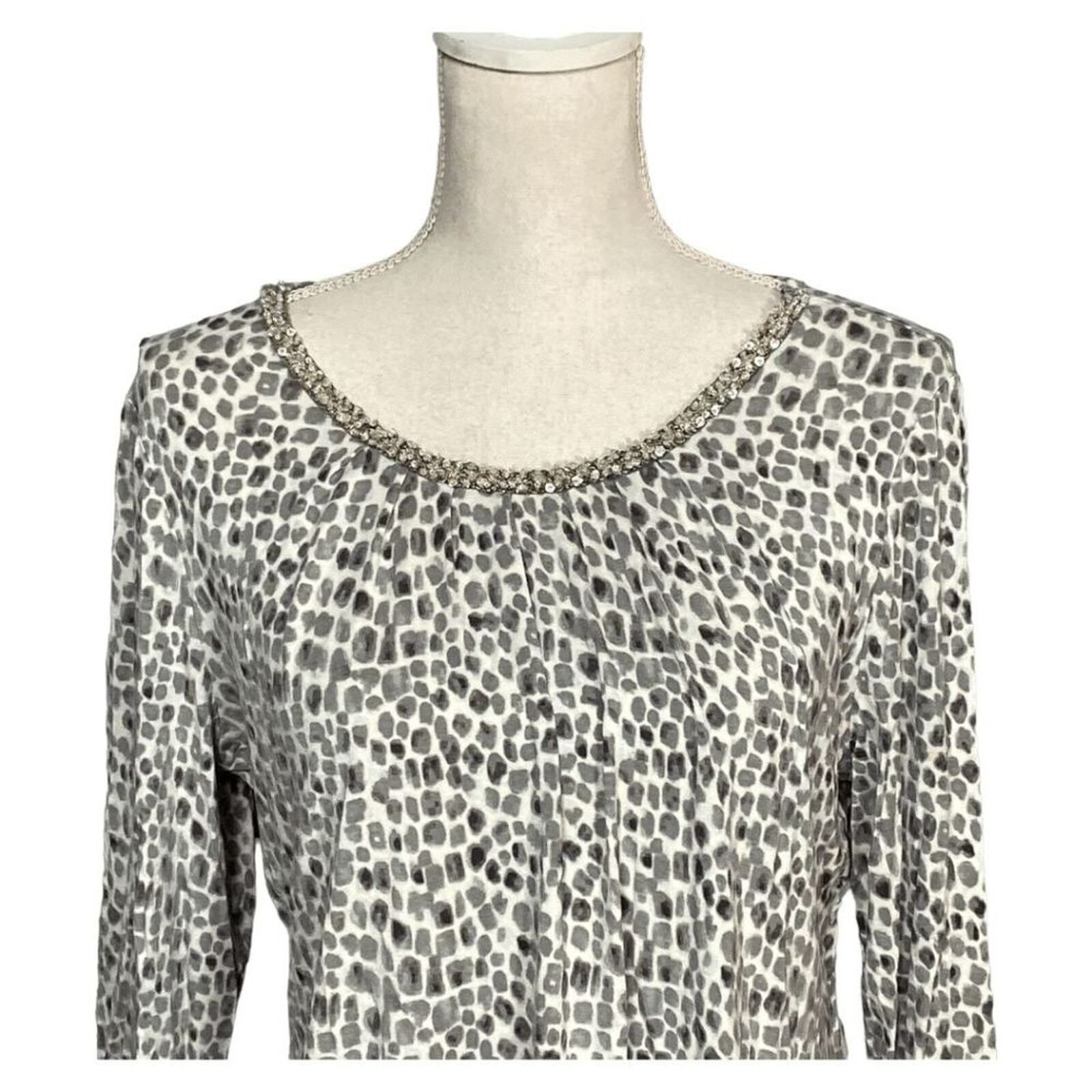 Other Charter Club Women's Blouse Petite Medium White Gray Abstrac Size M / US 6-8 / IT 42-44 - 4 Thumbnail
