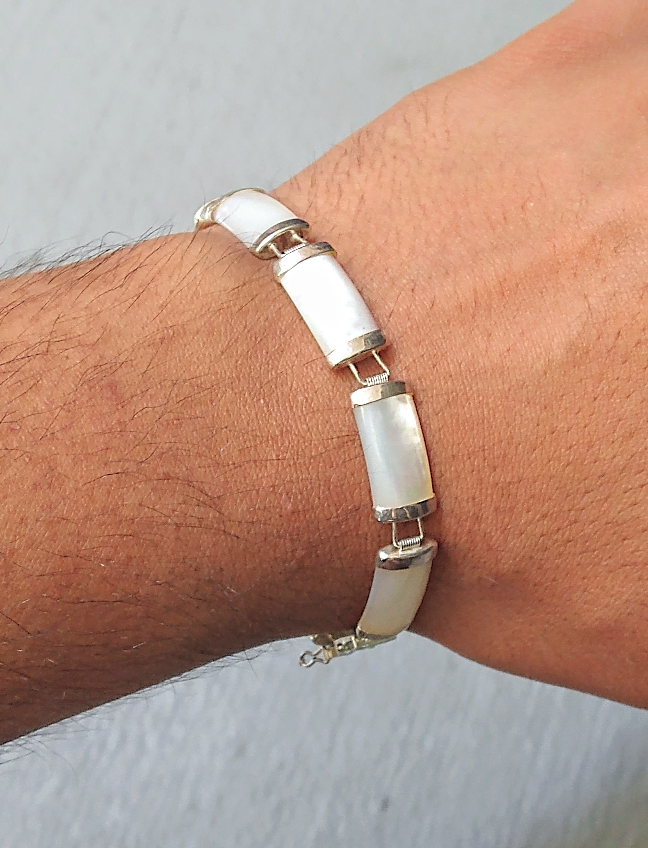 Jewelry Vintage Sterling Silver Tennis Bracelet Mother of Pearl MOP Size ONE SIZE - 9 Thumbnail