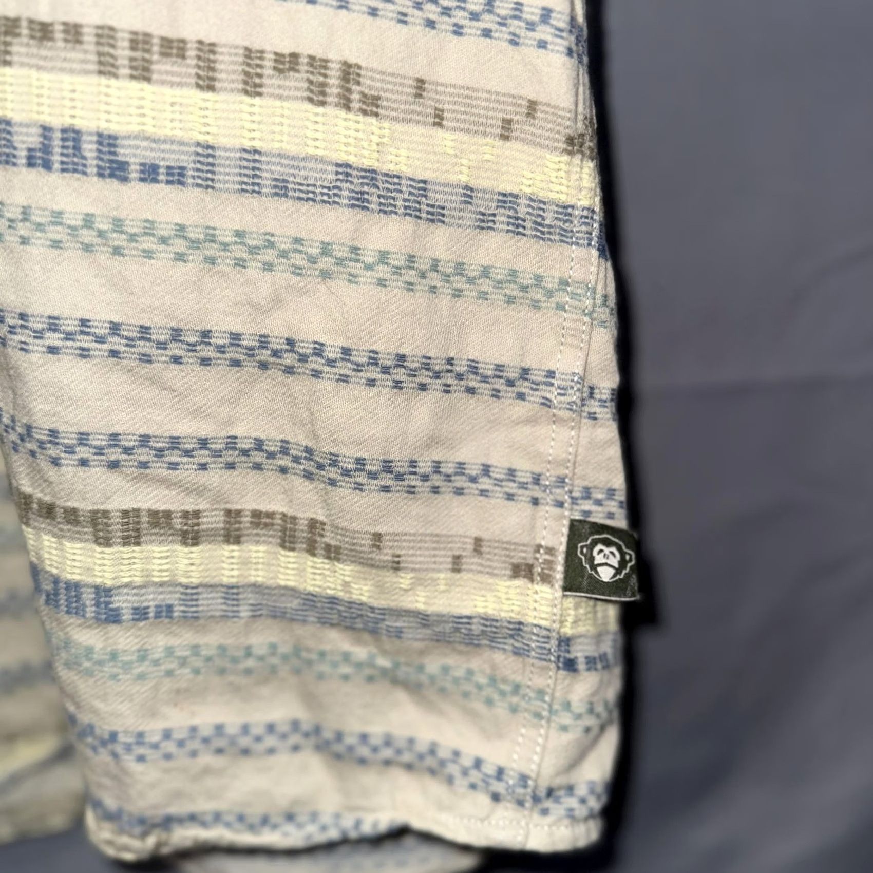 Vintage Howler Bros Shirt Mens L Beige Blue Striped Short Sleeve Button Front Cotton Size US L / EU 52-54 / 3 - 5 Thumbnail