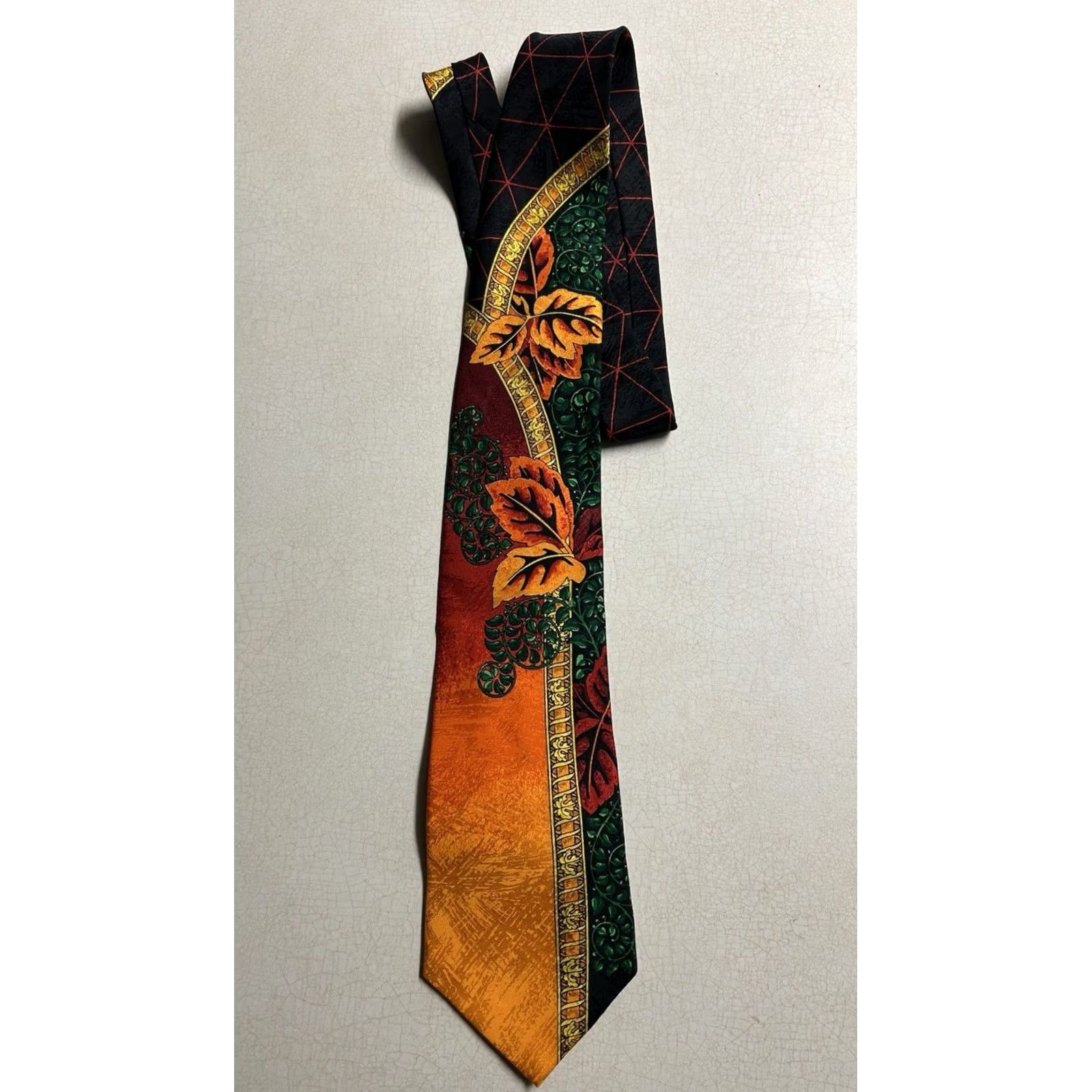 Vintage VINTAGE Rush Limbaugh No Boundaries Tropical Leaf Orange Necktie 1996 100% Silk Size ONE SIZE - 2 Thumbnail
