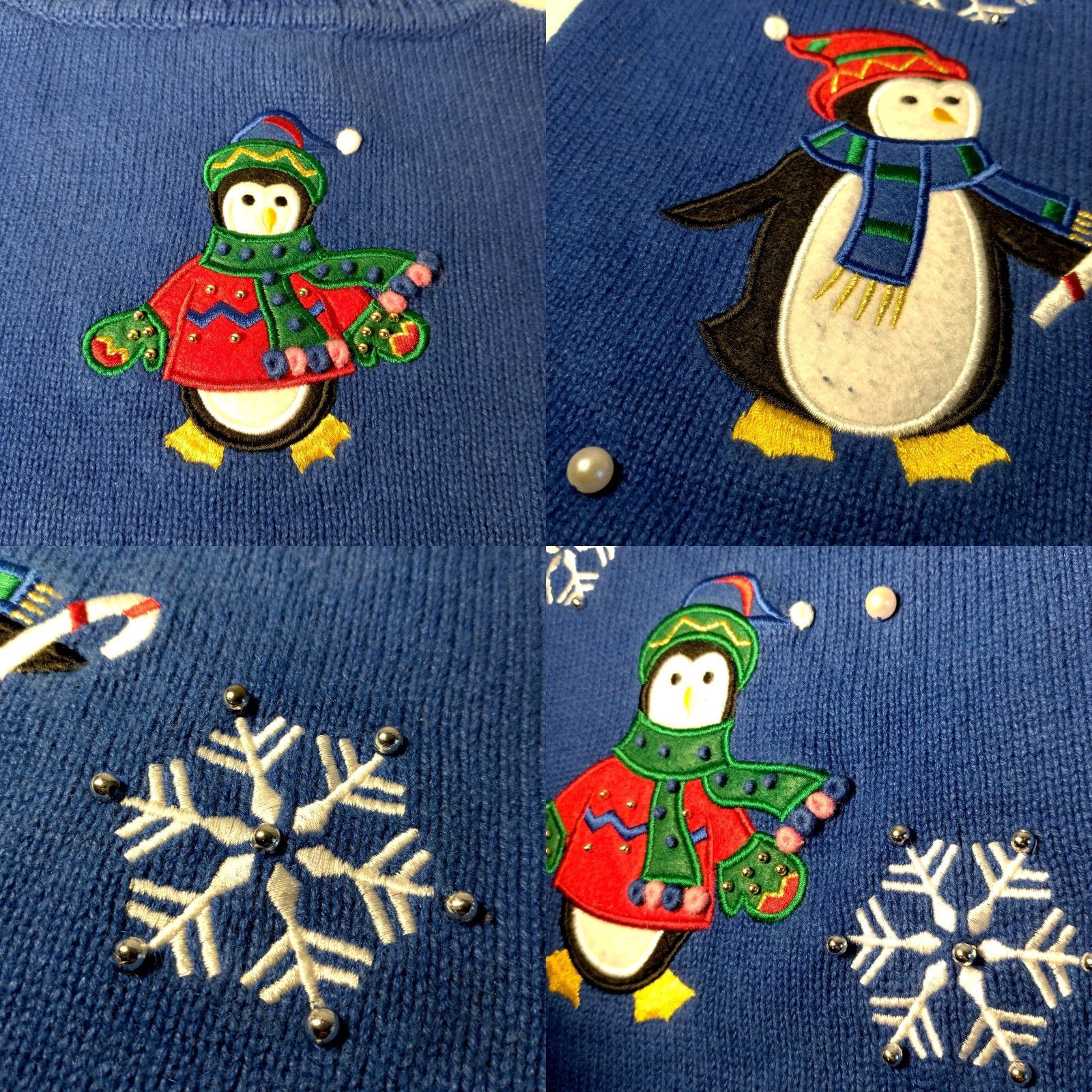Vintage VINTAGE Crystal Kobe Cardigan Sweater Women's Winter Penguin Beaded Blue Large Christmas Holiday Knit Size L / US 10 / IT 46 - 8 Thumbnail
