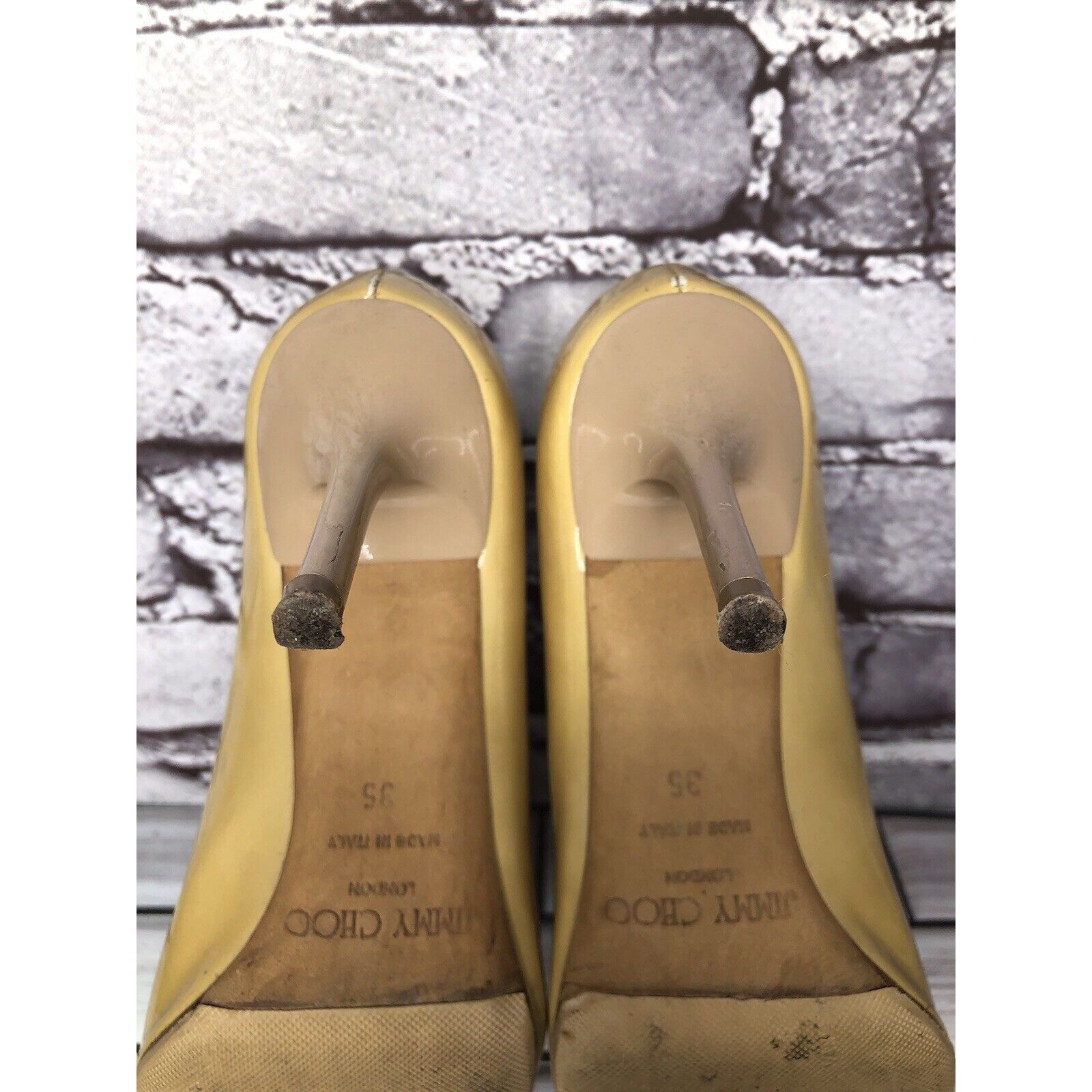Jimmy Choo JIMMY CHOO London Yellow Patent Leather Kitten Pumps Heels W Size US 5 / IT 35 - 22 Thumbnail