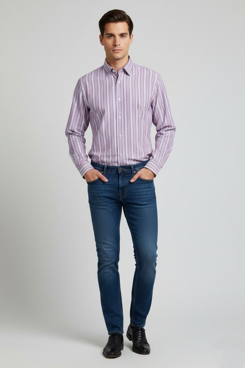 Jaeger Jaeger Men S Casual Shirt Striped Cotton Long Sleeve 7139 Size US M / EU 48-50 / 2 - 1 Thumbnail