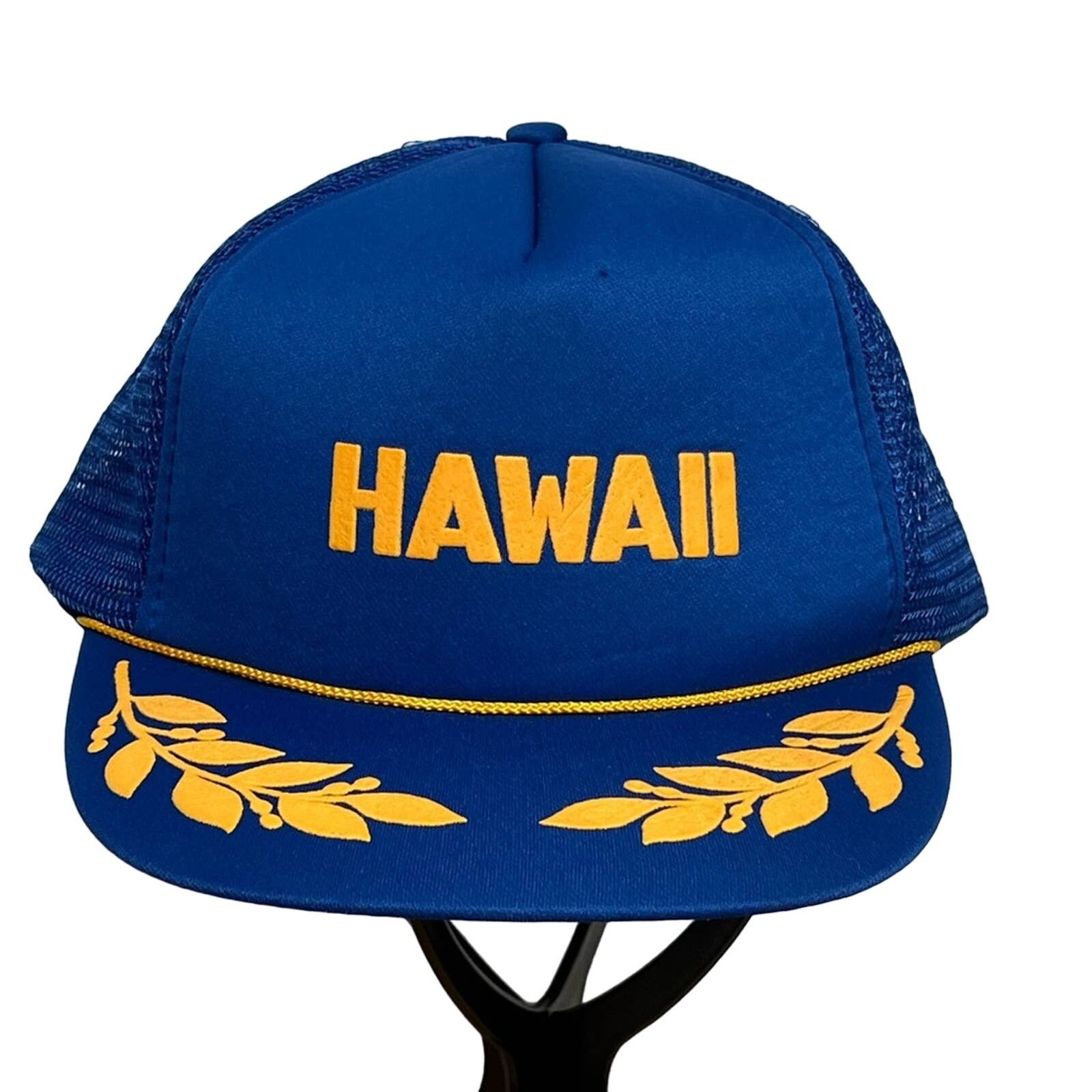 Vintage Vintage Hawaii Snapback Trucker Foam Hat Blue Mesh Gold Leaf Size ONE SIZE - 1 Thumbnail