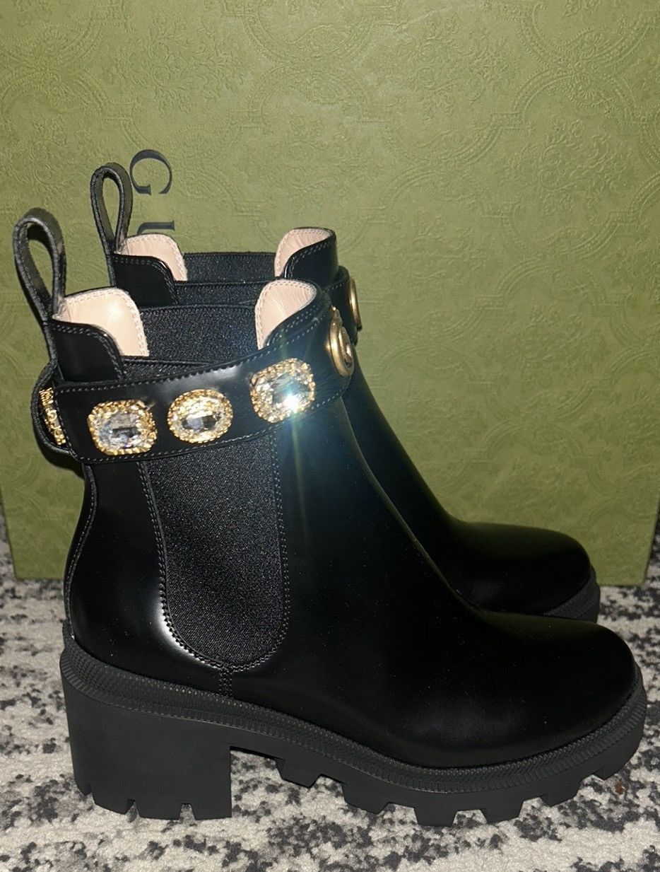 Gucci Gucci Crystal Belt 60mm Leather Ankle Boot Black Magnum Calf Size US 5.5 / IT 35.5 - 3 Thumbnail