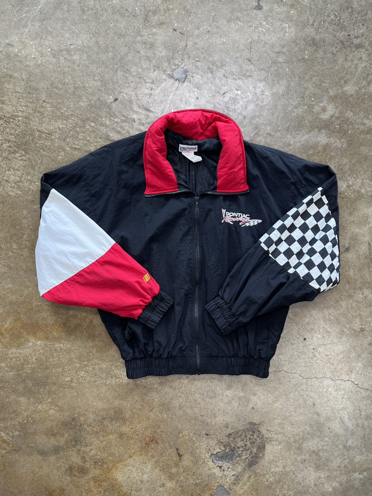 NASCAR Vintage 90s NASCAR Pontiac Racing Checkered Flag Jacket XL Size US XL / EU 56 / 4 - 2 Thumbnail