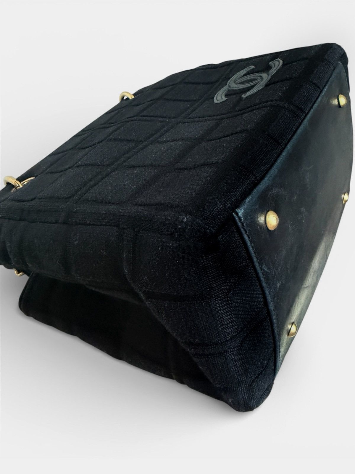 Chanel Chanel Vintage Chocobar Black Jersey Tote with chain straps Size ONE SIZE - 8 Thumbnail