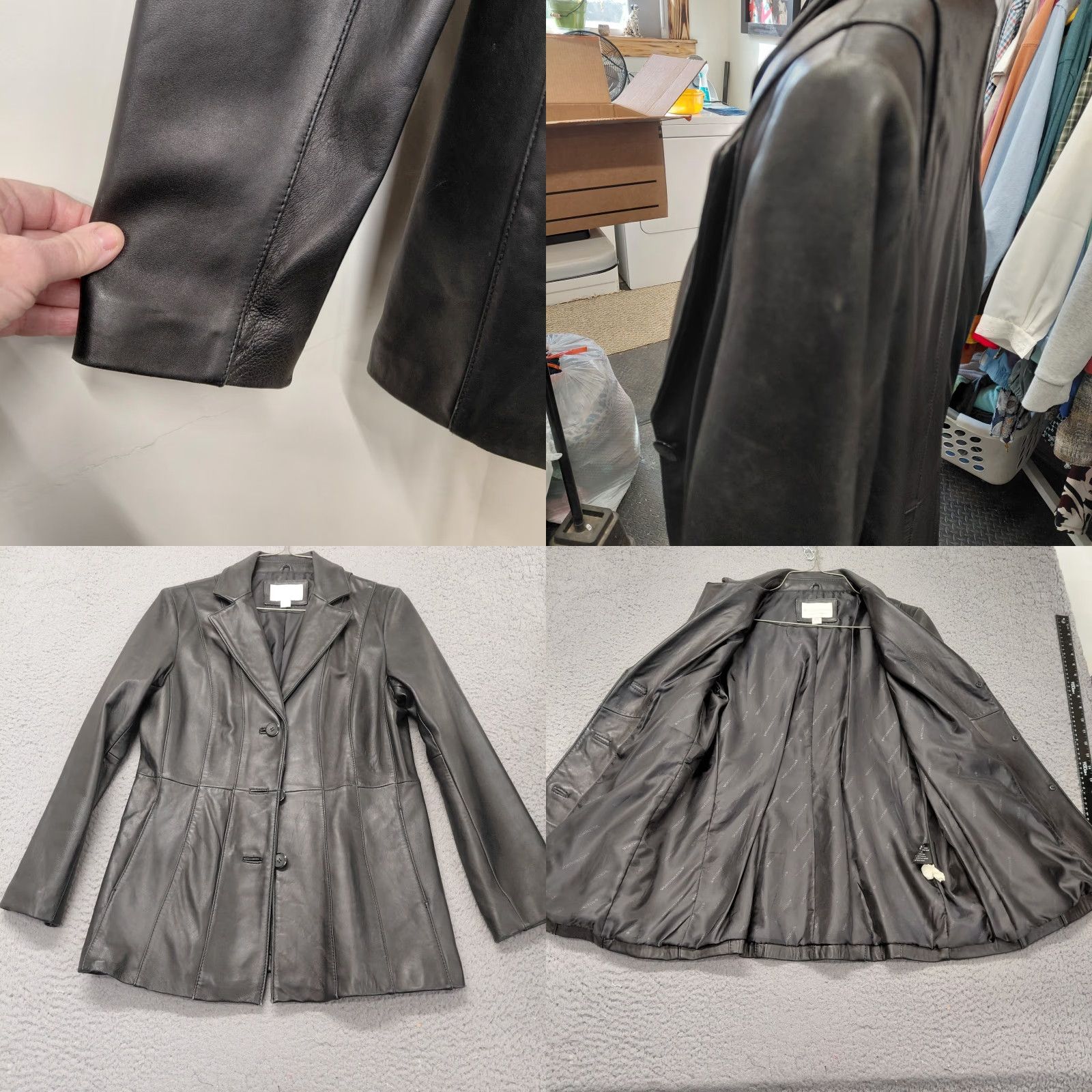 Worthington Worthington Genuine Lambskin Leather Jacket Women's Large Black Button Up Jacket Mid-Length Long Sleeve Lined Lightweight Super Soft Size L / US 10 / IT 46 - 9 Thumbnail