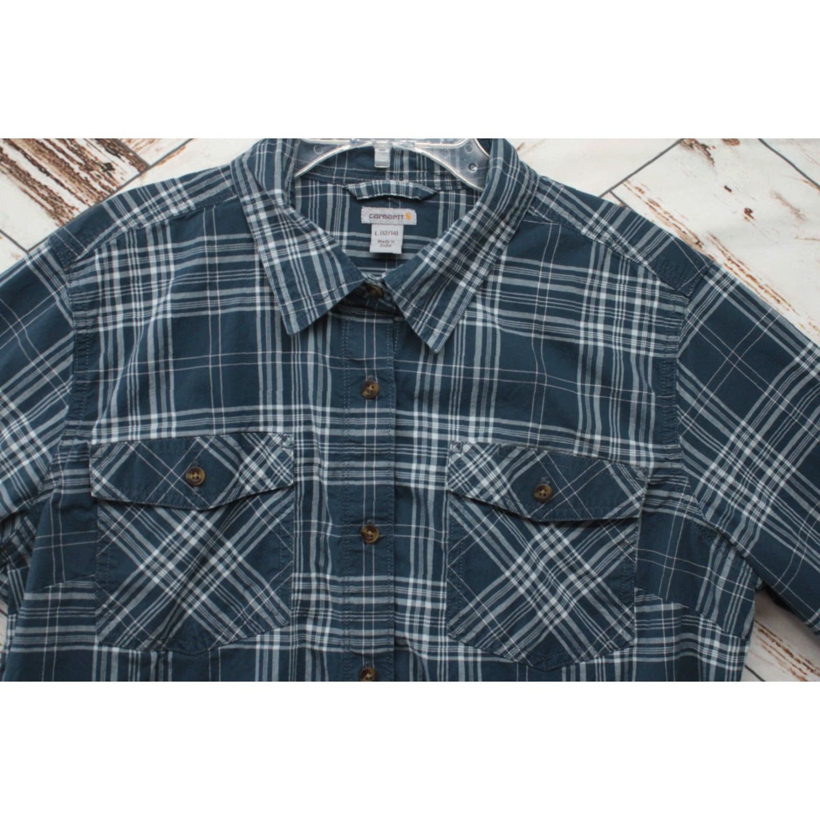 Carhartt VINTAGE Carhartt Shirt Women’s Large Blue Plaid Fairview Roll Tab Sleeve Button Up Work Size L / US 10 / IT 46 - 4 Thumbnail