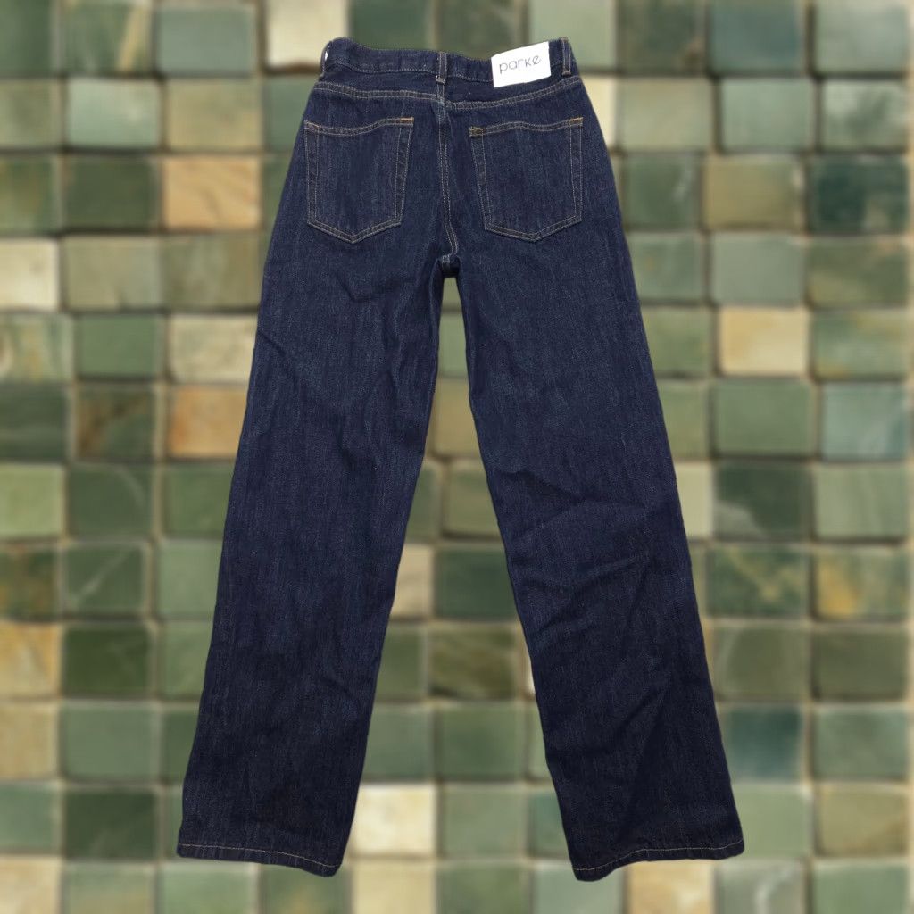 Parker Parke Jeans Womens 25 Straight High Rise Button Fly Inseam 30" Dark Wash Blue 5-Pocket Denim Cotton Regular Casual Summer Winter Size 42" / US 20 - 1 Thumbnail