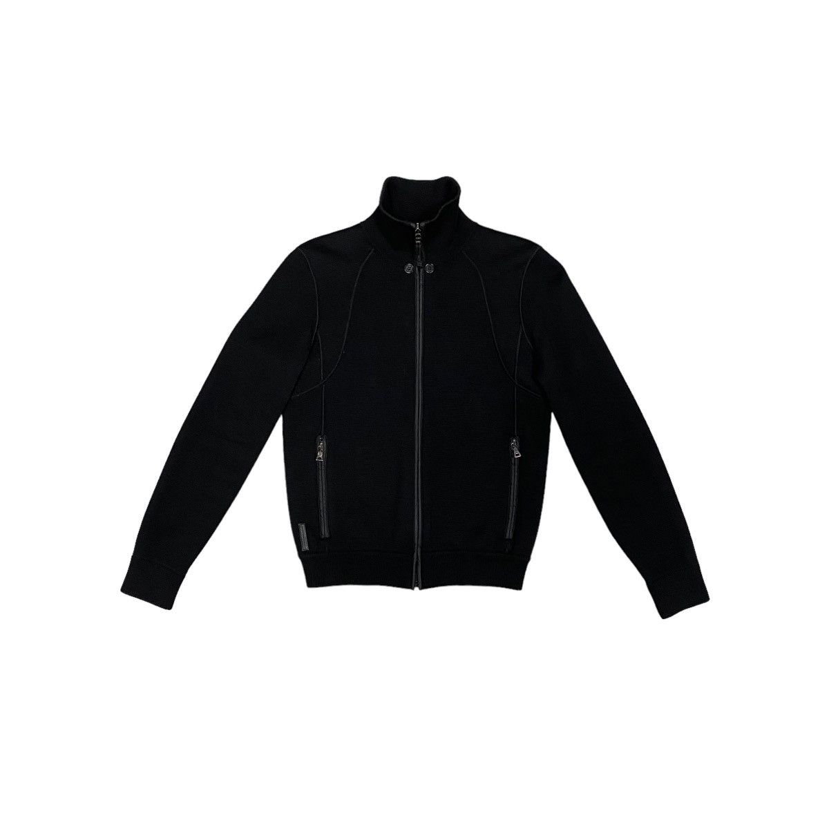 image of Prada Women's Black Tab Knitted Zip Sweater Size 42