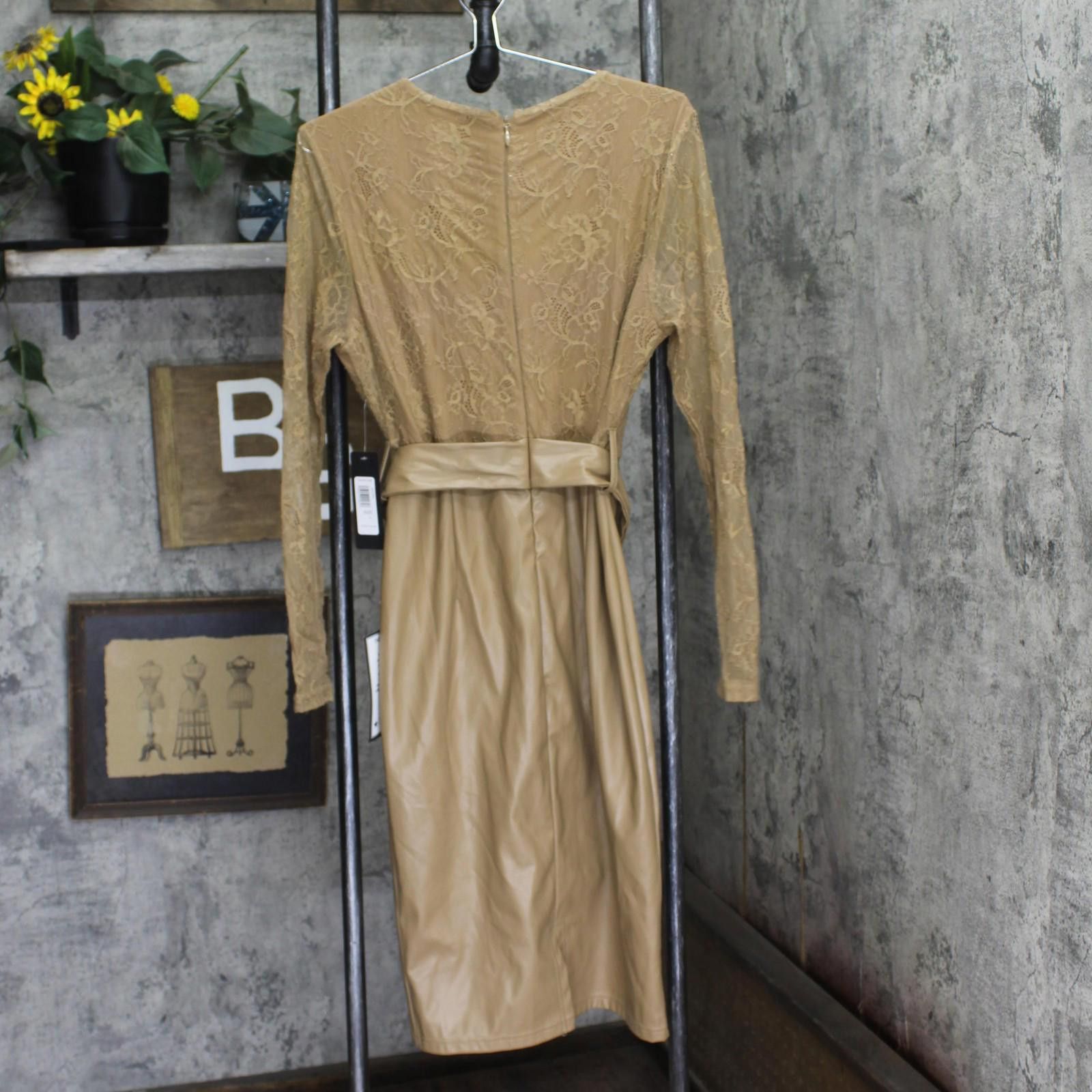 United Colors Of Benetton Bebe Womens Lace Midi Dress In Vegan Leather Brown L Size L / US 10 / IT 46 - 2 Thumbnail