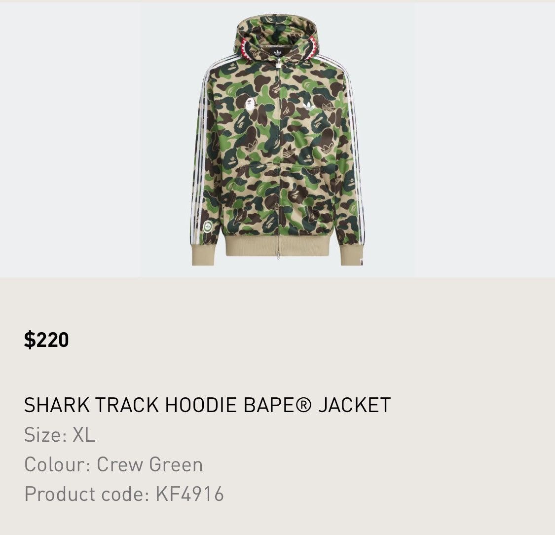 Adidas × Bape KF4916 Men’s XL adidas X BAPE® SS26 SHARK TRACK HOODIE Size US XL / EU 56 / 4 - 2 Thumbnail