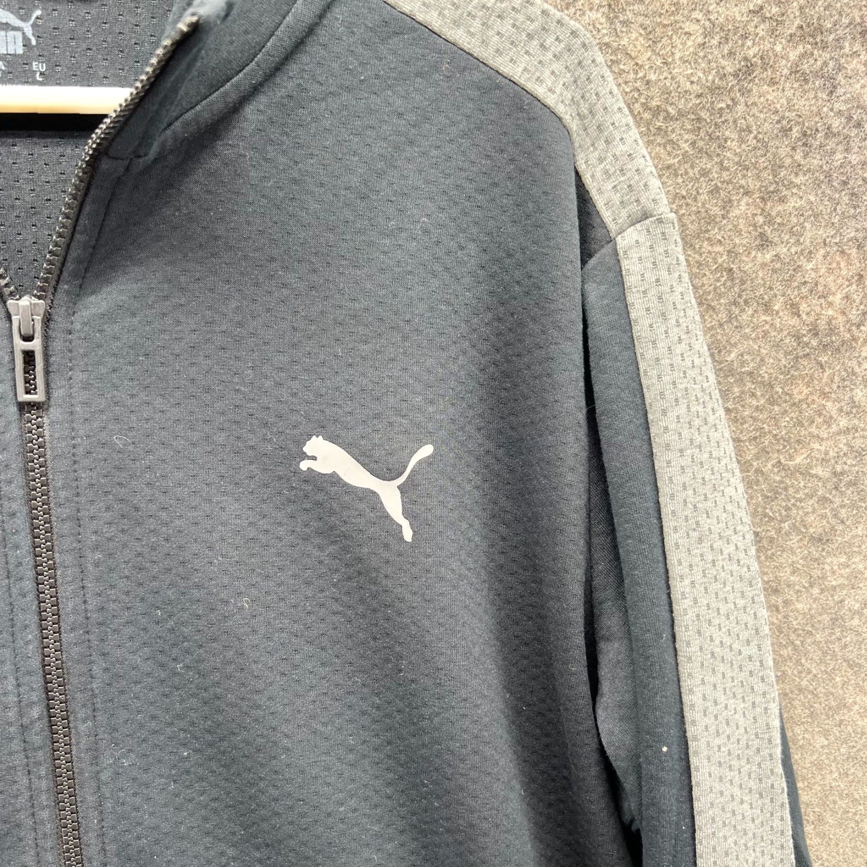 Puma VINTAGE Puma Track Jacket Mens Large Black Gray Full Zip Logo Athletic Cotton Size US L / EU 52-54 / 3 - 7 Thumbnail