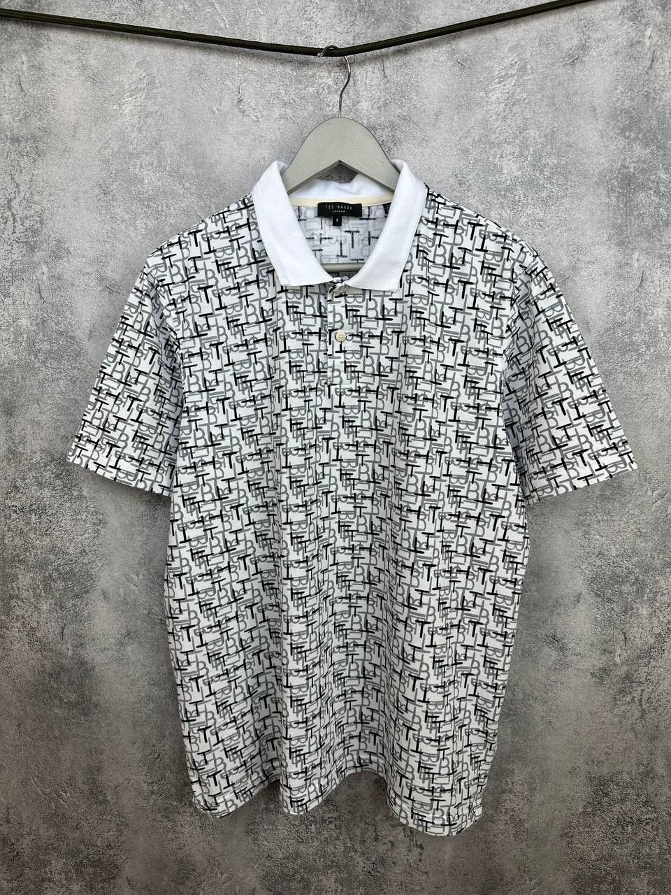 Ted Baker Ted Baker London White Polo Shirt Allover Monogram Print Size US XL / EU 56 / 4 - 1 Thumbnail