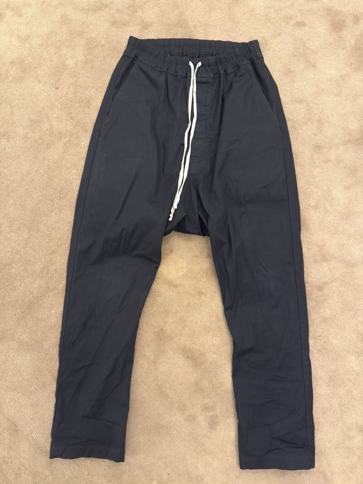Rick owens lido drawstring long in black cotton poplin