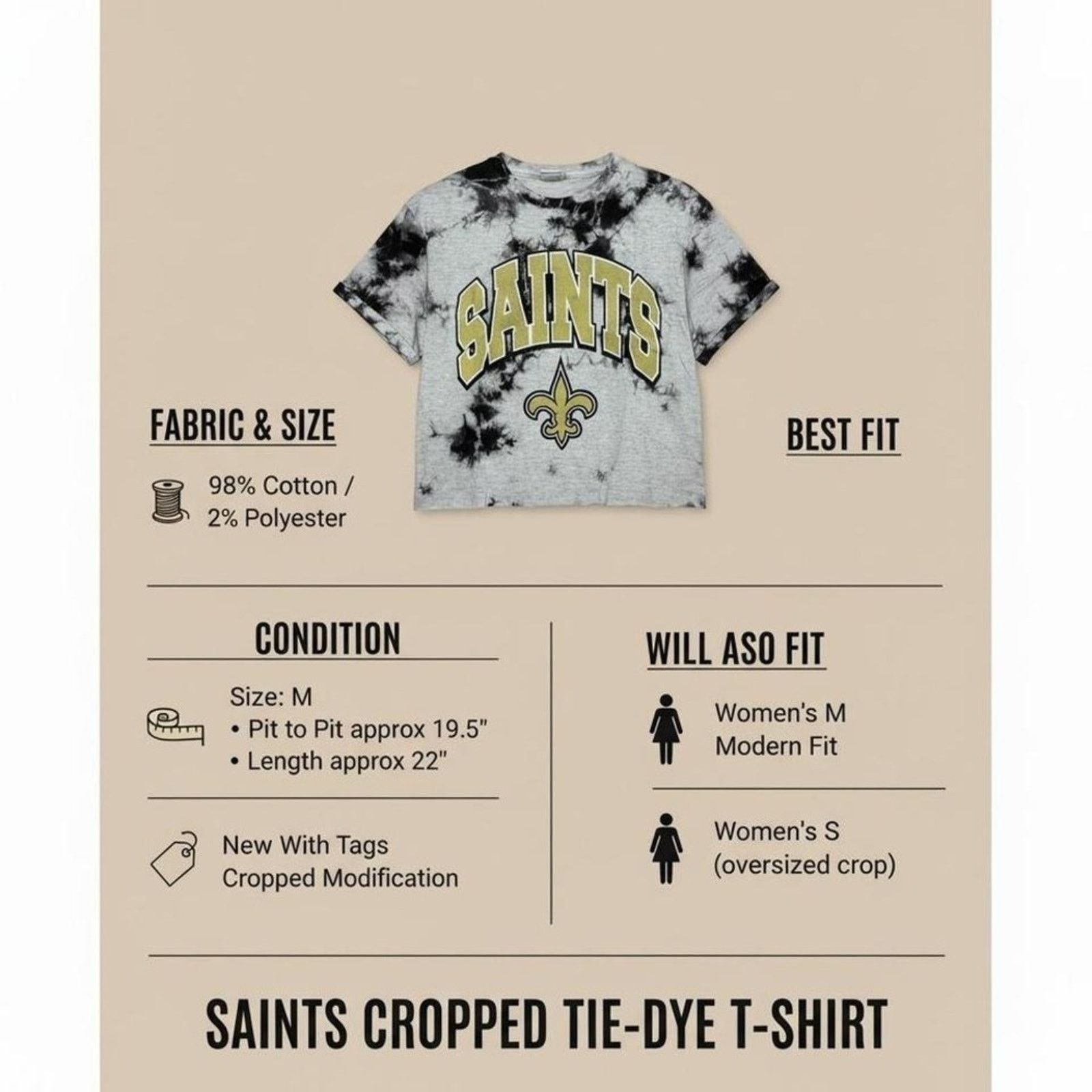 NFL Saints Vintage Tubular Tie-Dye Crop Tee Size M NWT Size M / US 6-8 / IT 42-44 - 8 Thumbnail