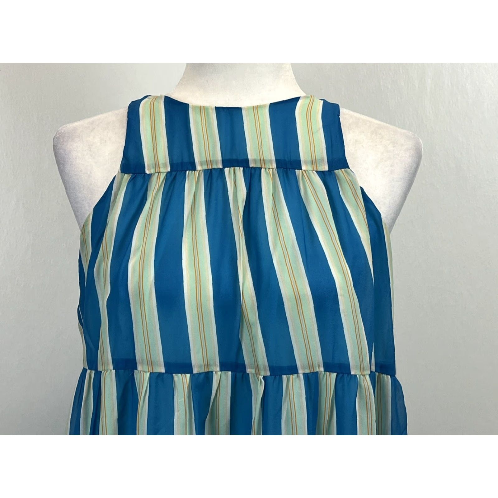 Vintage Olivia James the Label Hampden Dress XS Blue Striped Maxi Pockets Chiffon Womens Size XS / US 0-2 / IT 36-38 - 5 Thumbnail