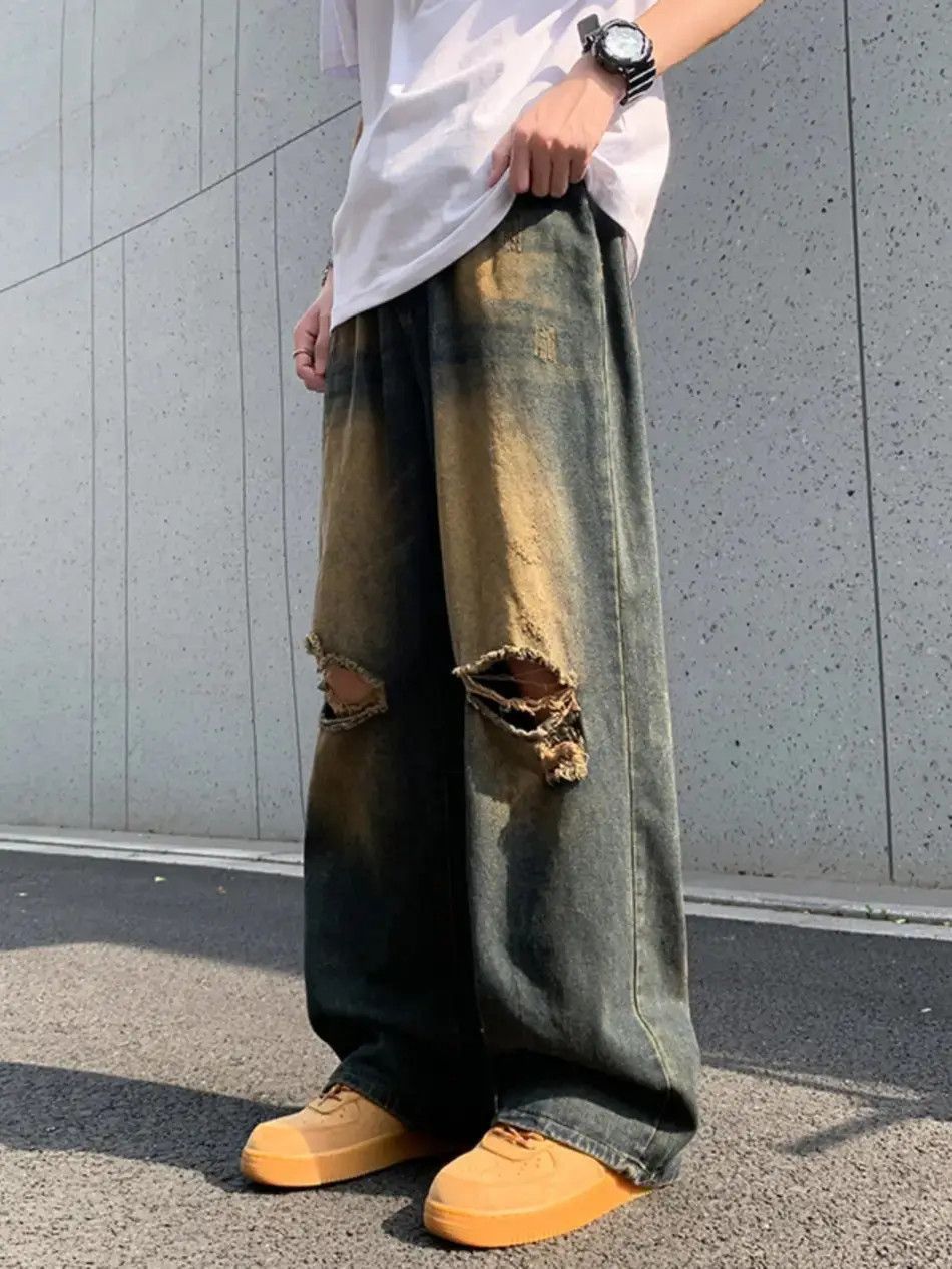 Japanese Brand Retro washed loose fitting straight leg drape jeans Size US 32 / EU 48 - 4 Thumbnail