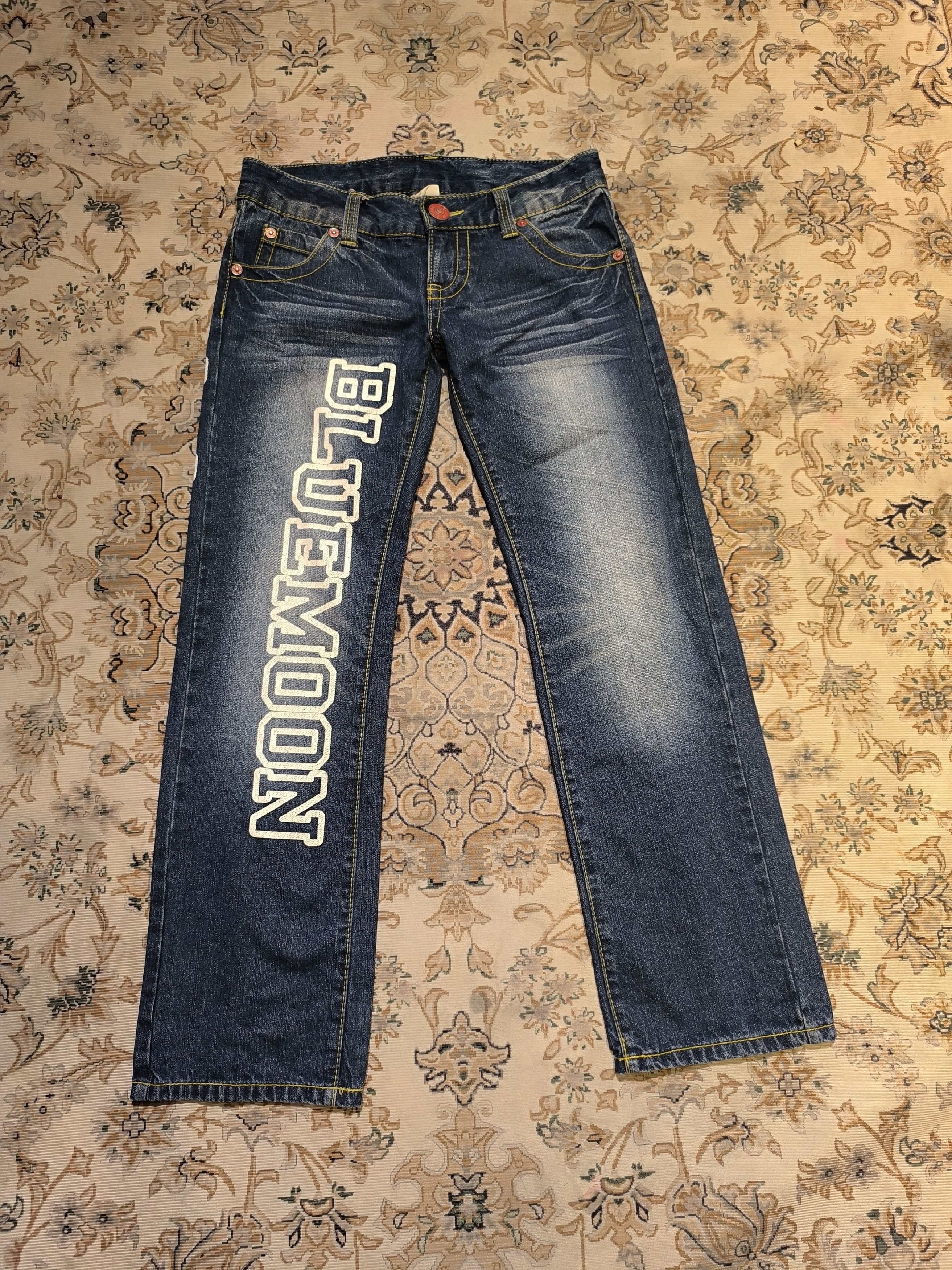 Japanese Brand BLUEMOONBLUE BIG SPELL OUT JEANS Size US 33 - 1 Thumbnail