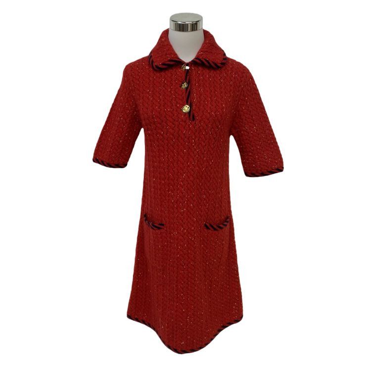 Gucci Gucci Red Textured Knit Mini Dress Size XS Size XS / US 0-2 / IT 36-38 - 1 Thumbnail