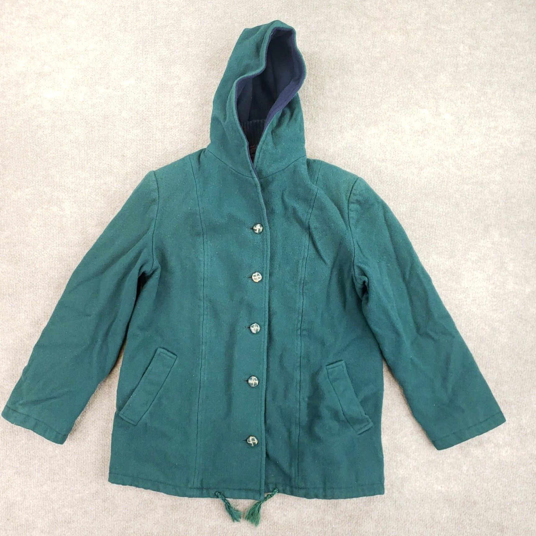 Mackintosh Mackintosh Womens Large Green Wool Coat Hooded Buttons Pockets Size L / US 10 / IT 46 - 2 Thumbnail