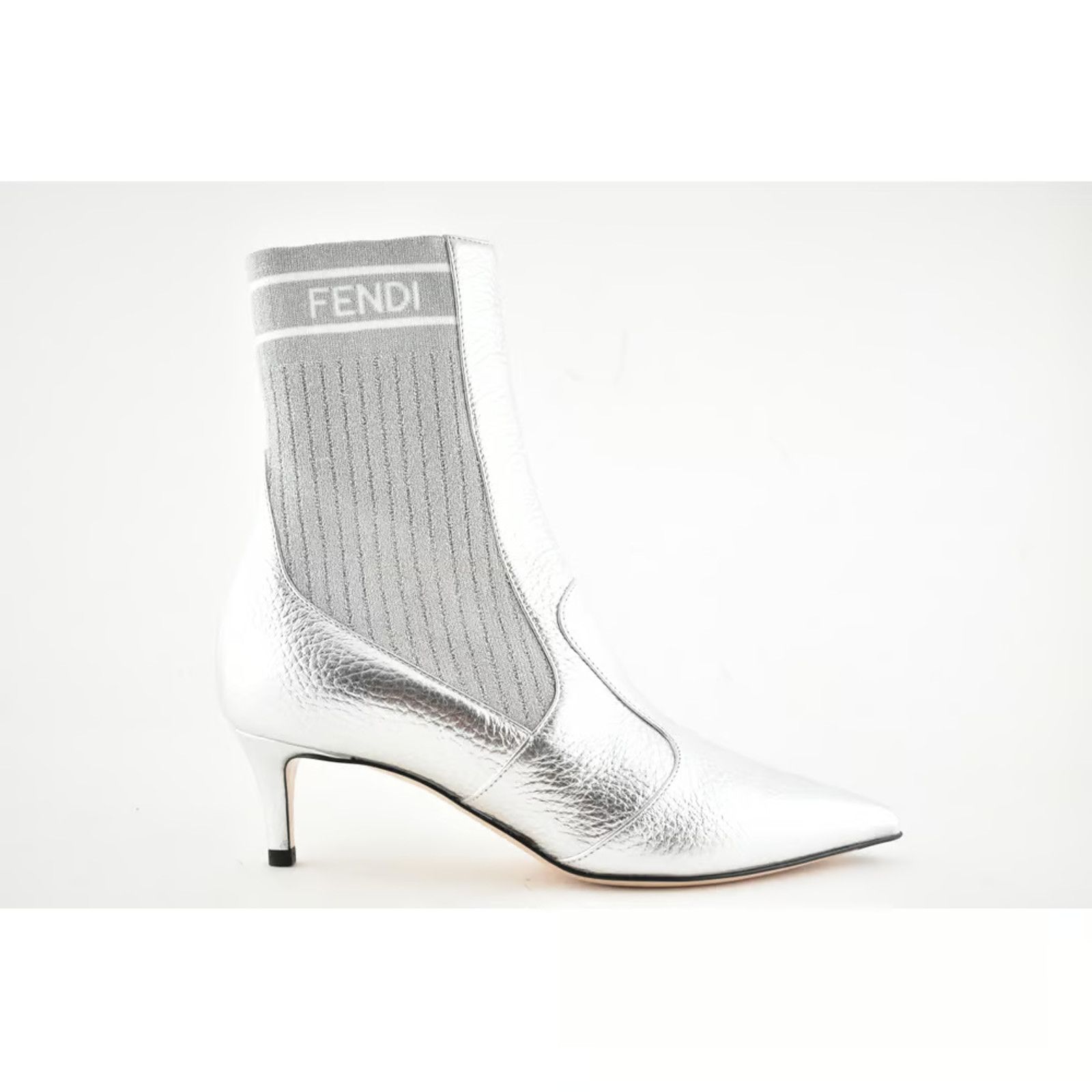 Fendi Fendi Rockoko Silver Scuba Stretch FF Logo Knit Sock Ankle Size US 6 / IT 36 - 3 Thumbnail