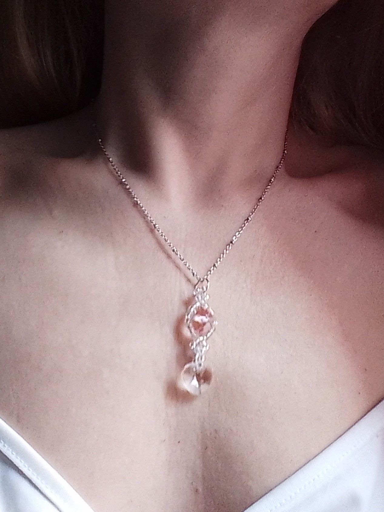 Handmade Necklace Earrings Pink Crystal Heart Pendant Swarovski Size ONE SIZE - 8 Thumbnail