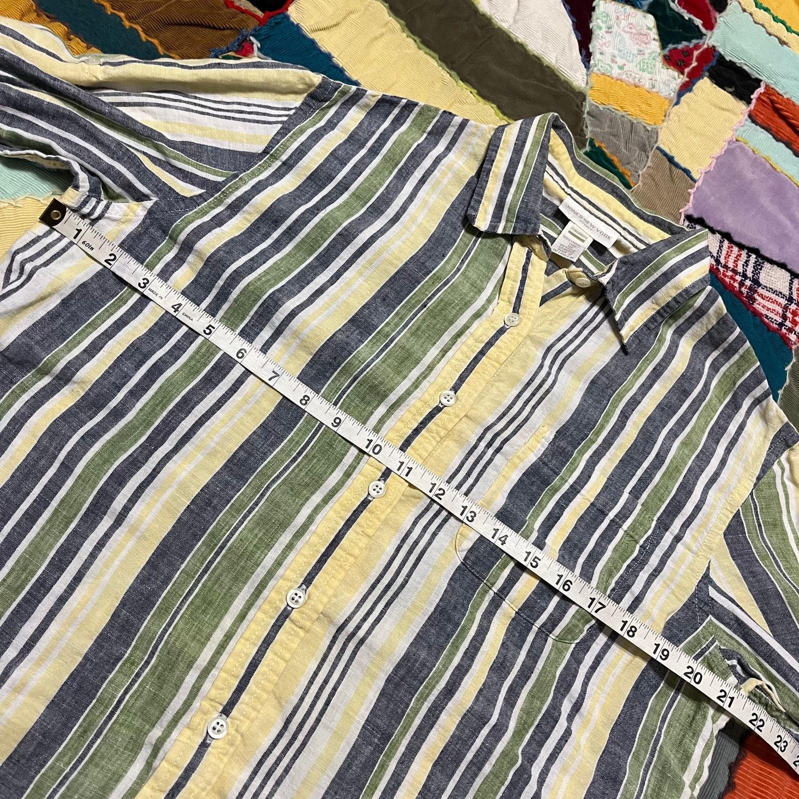 Jones New York Jones New York Yellow/Green Striped Long Sleeve Button Up Size US L / EU 52-54 / 3 - 5 Thumbnail