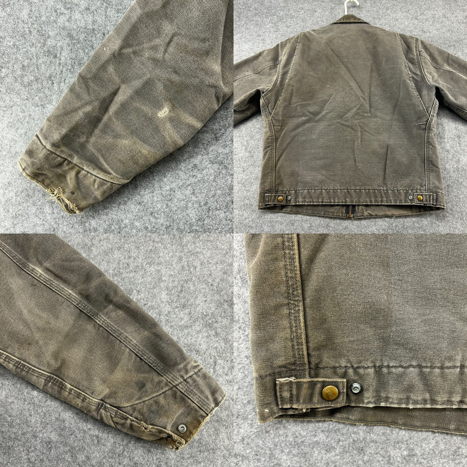 Carhartt VINTAGE Carhartt Jacket Men LT Gray Canvas Blanket Lined Detroit J97 GVL Bomber Coat 90s Distressed Tall Regular Boys/Girls Mens Womens? Size US L / EU 52-54 / 3 - 9 Thumbnail
