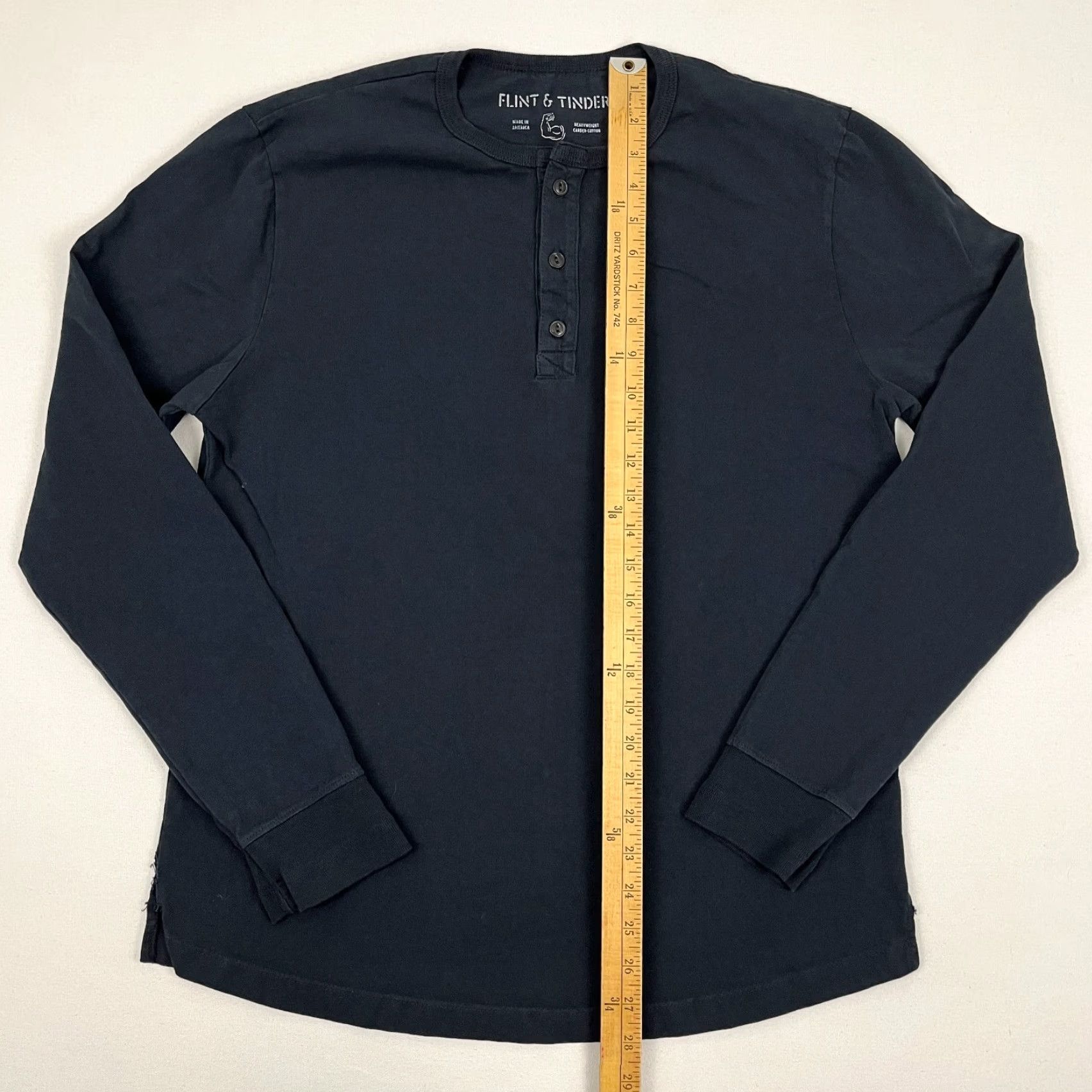 Vintage Flint & Tinder Shirt Mens XL Blue Heavyweight Carded Cotton Henley Long Sleeve Shirt Size US XL / EU 56 / 4 - 4 Thumbnail