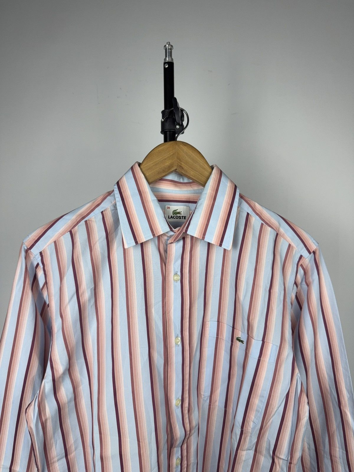Lacoste 90s Lacoste Striped Button Up Shirt 39 M Blue Pink Vintage Size US M / EU 48-50 / 2 - 2 Thumbnail