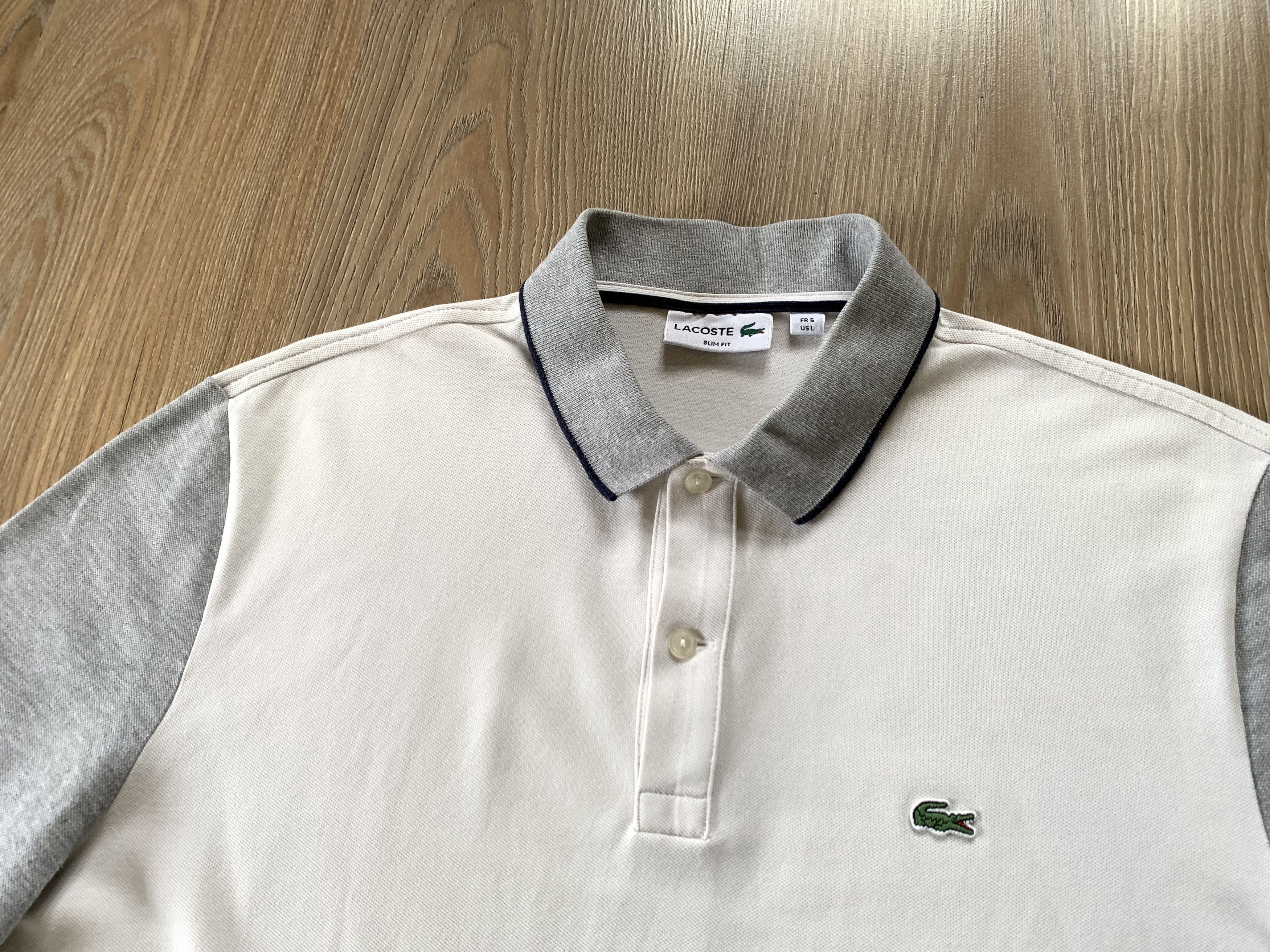 Lacoste × Vintage Vintage Lacoste Slim Fit White Grey Polo T Shirt Size US L / EU 52-54 / 3 - 4 Thumbnail