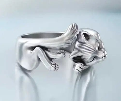 Jewelry Fashion punk gothic adjustable sleeping cat ring Size ONE SIZE - 4 Thumbnail