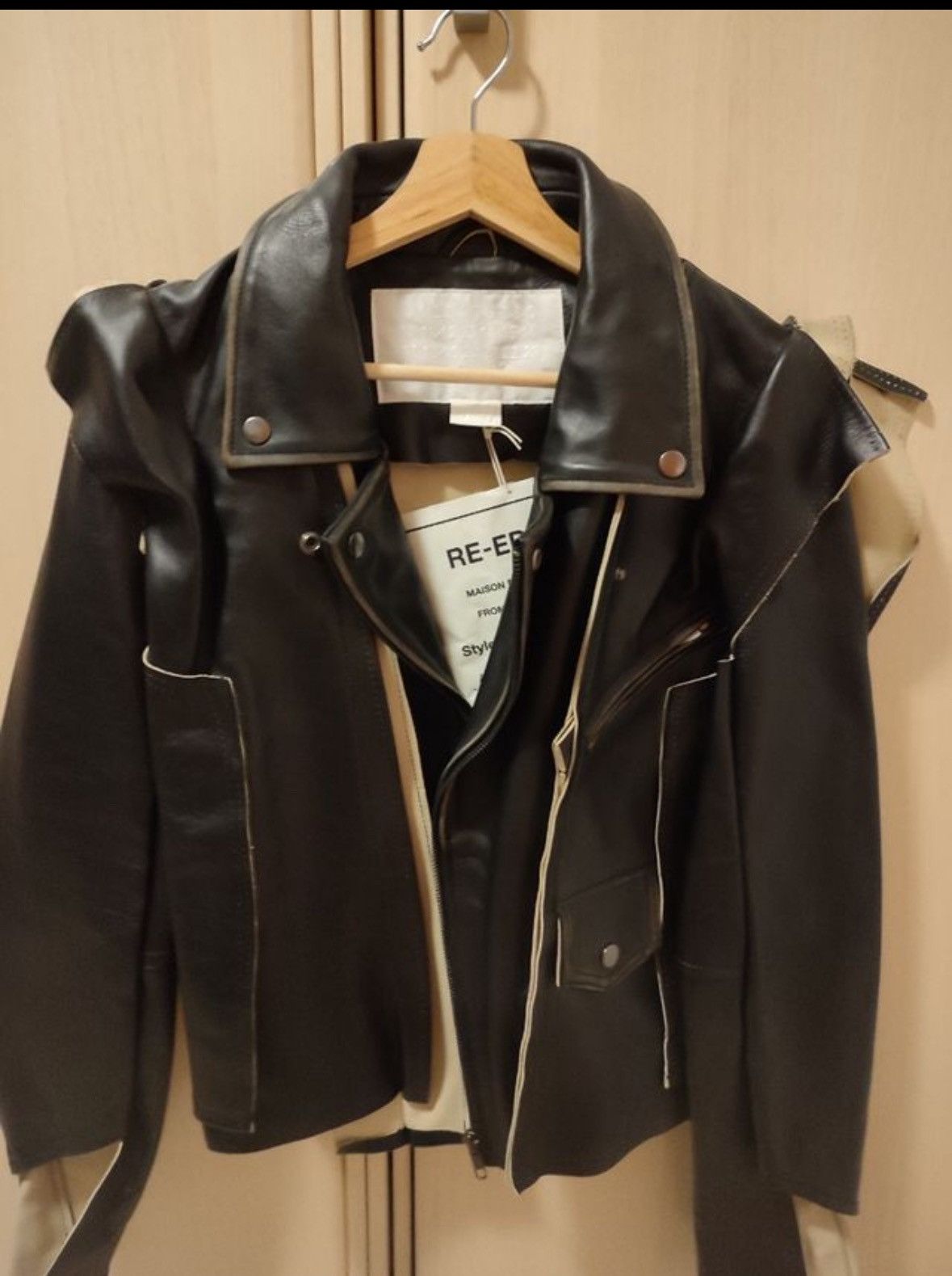 image of H&m x Maison Margiela Leather Jacket Artisanal Biker Moto Coat Hm in Black, Women's (Size XS)