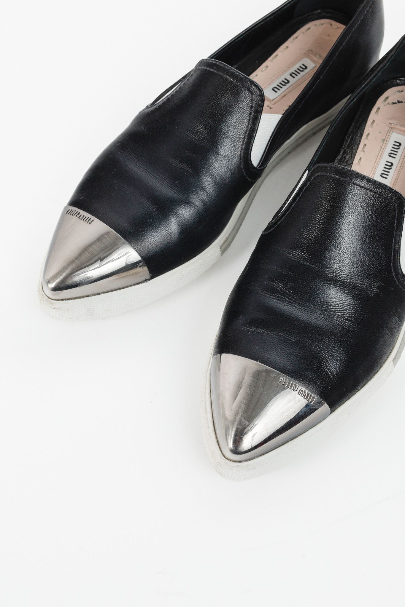 Miu Miu Miu Miu Black Metal-Cap-Toe Slip-On Sneakers Size US 6.5 / IT 36.5 - 7 Thumbnail