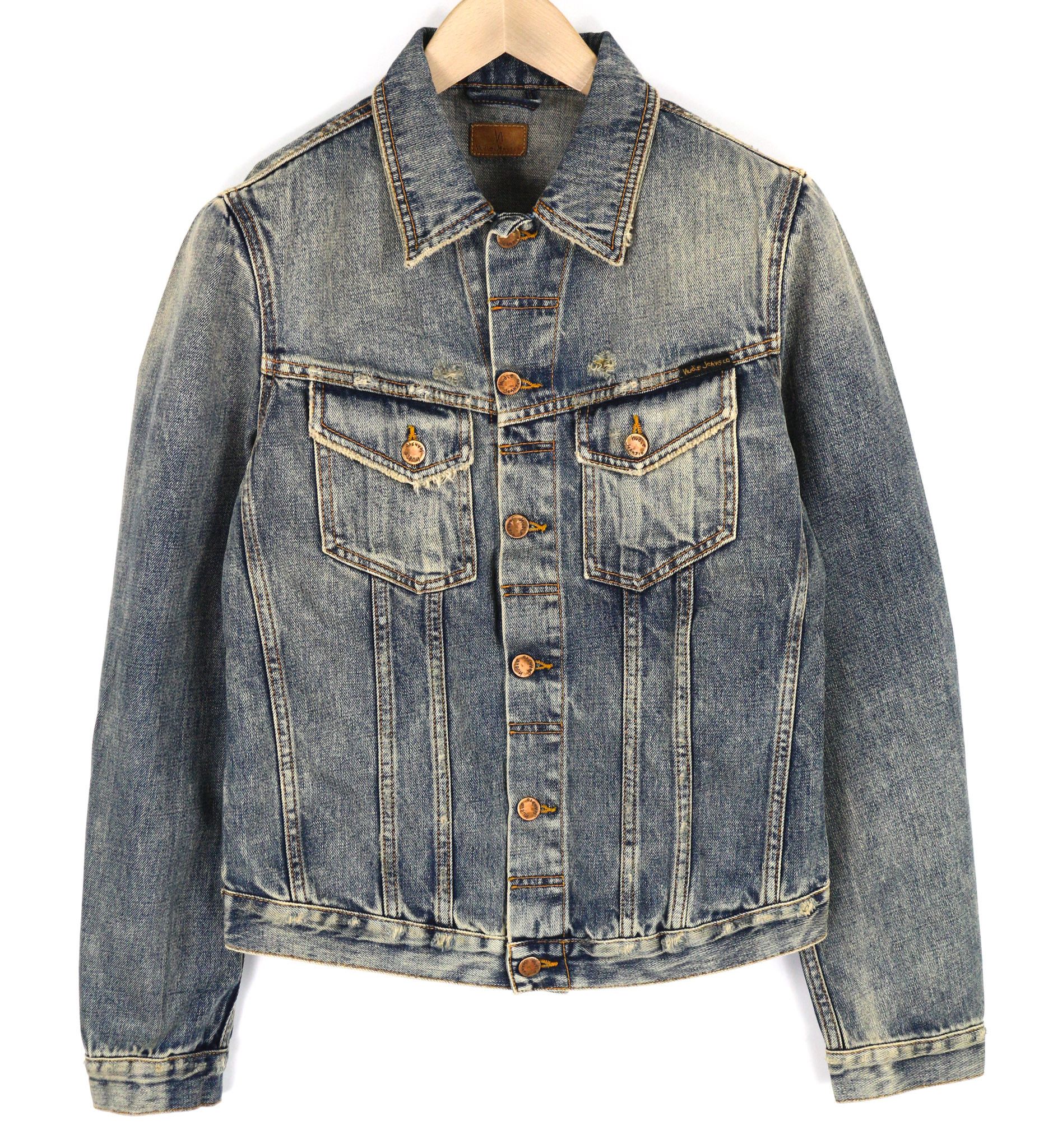 Nudie Jeans BILLY S Shimmering Indigo Washed Ripped Polo Jacket 82488 Size US S / EU 44-46 / 1 - 1 Thumbnail