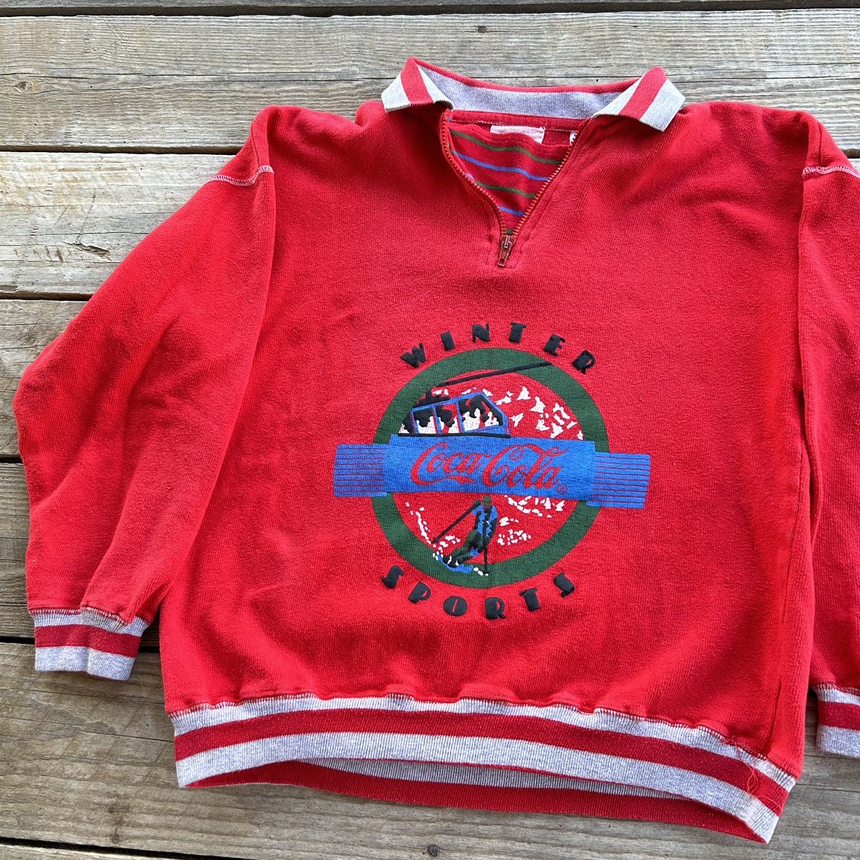 Coca Cola Vintage 90s Coca Cola Pullover Sweatshirt Zip Winter Sports Size US M / EU 48-50 / 2 - 2 Thumbnail