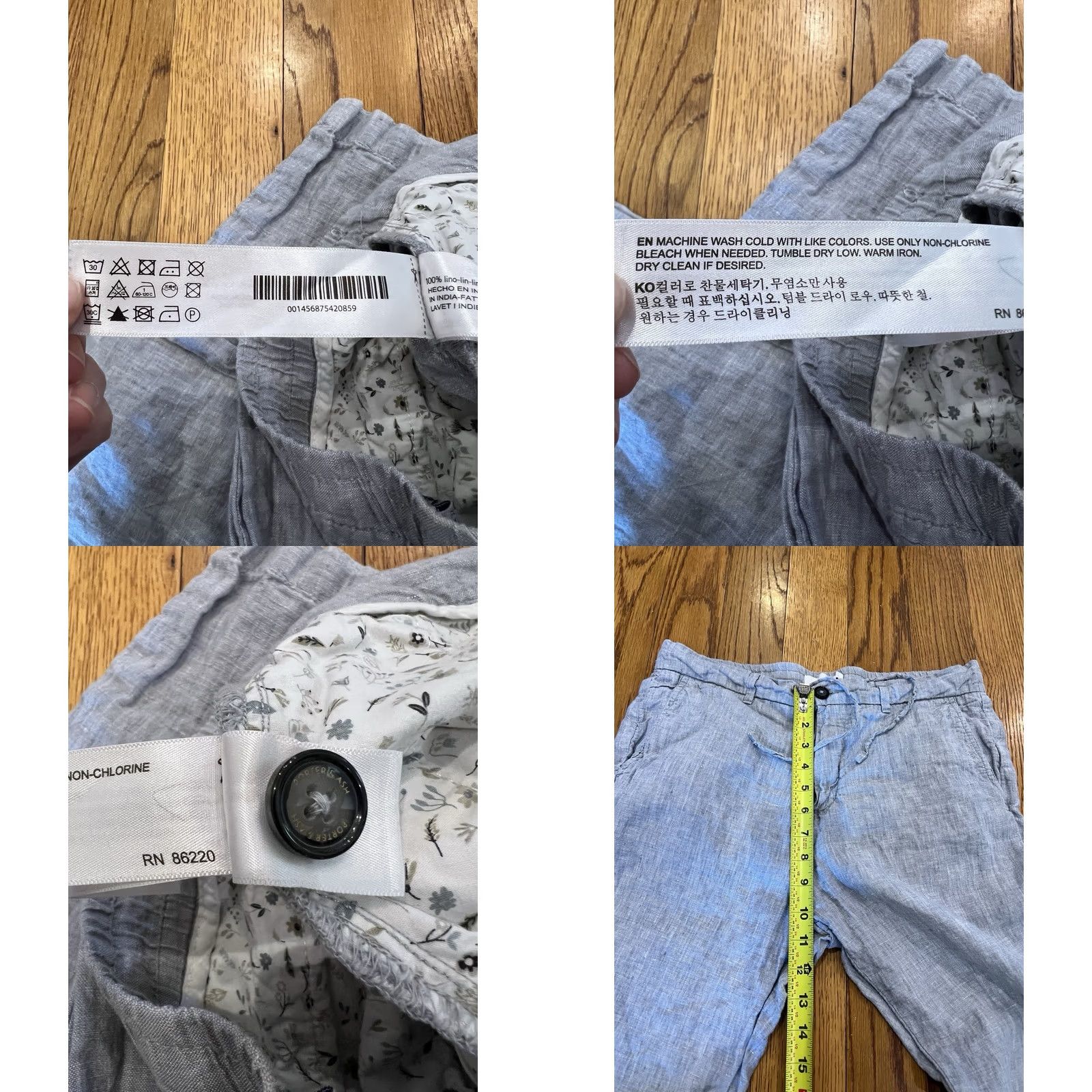 Rue Porter Porter and Ash 100% Linen Pants Drawstring Pockets Size 32 Light Blue Size US 32 / EU 48 - 8 Thumbnail