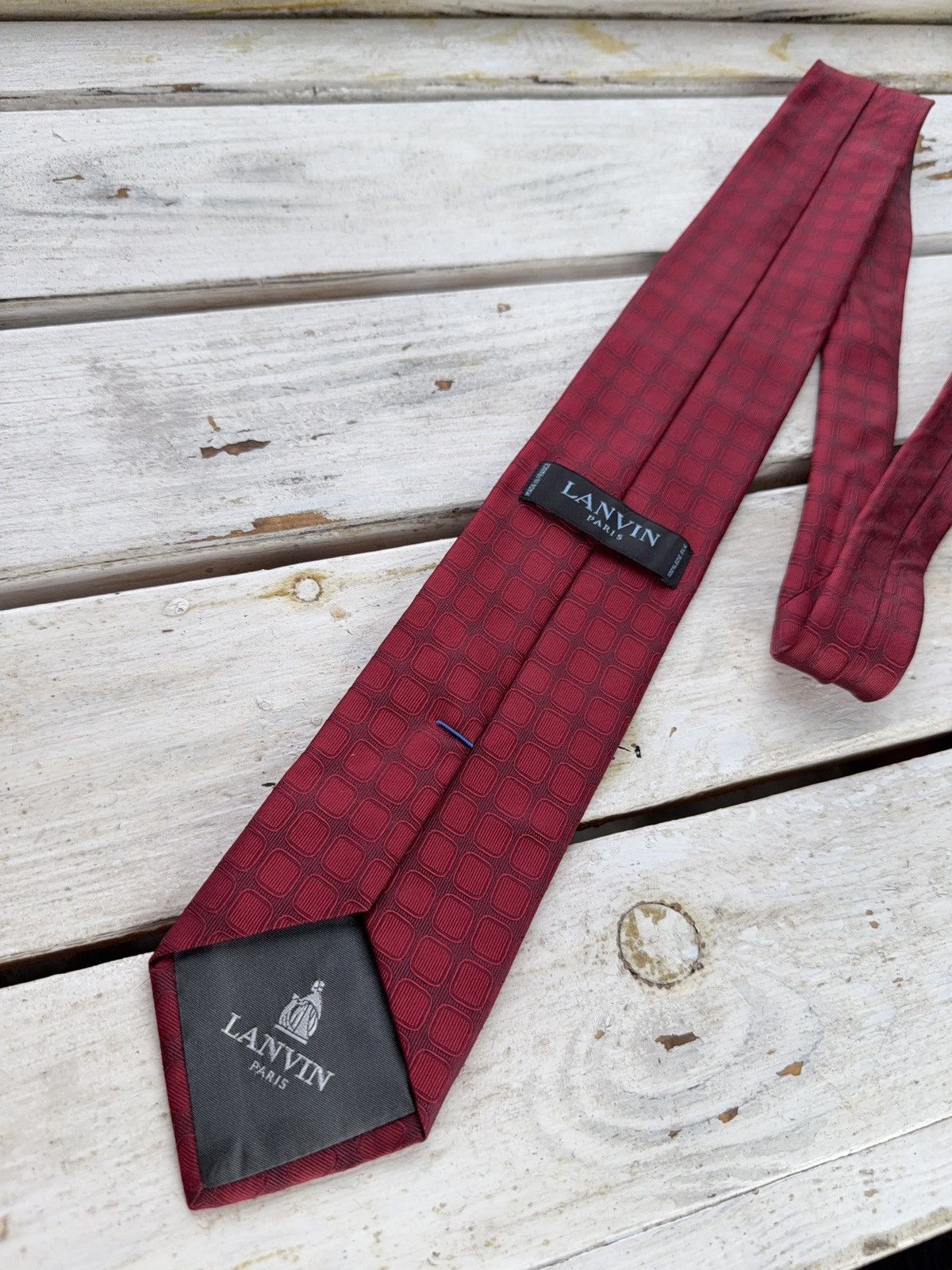 Designer × Lanvin Lanvin Paris Red Silk Tie Geometric Pattern France Size ONE SIZE - 5 Thumbnail