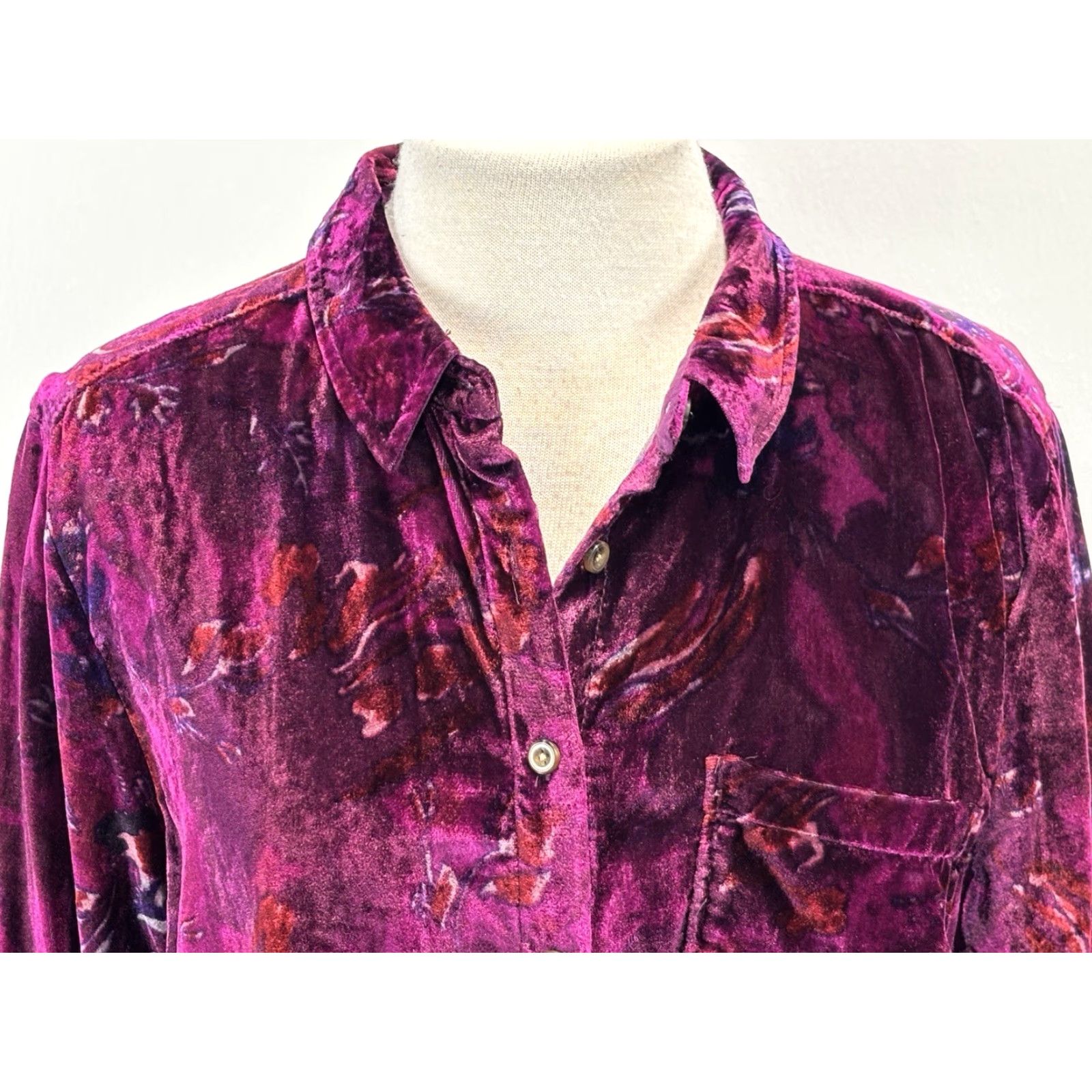 Anthropologie Pilcro Anthropologie Shrunken Velvet Buttondown Top Pink Purple Women’s XL Bohemian Gothic Size XL / US 12-14 / IT 48-50 - 5 Thumbnail