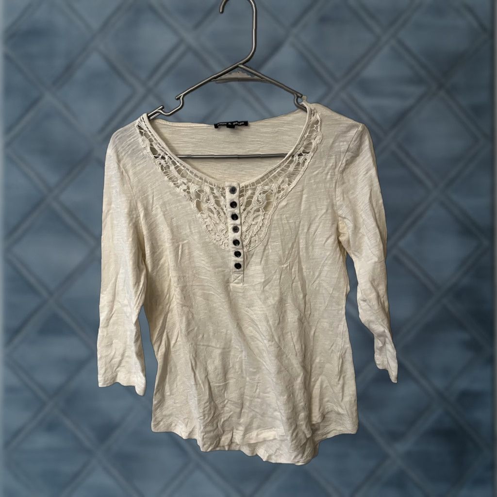 Vintage Cable & Gauge Women's Long Sleeve Henley Shirt Casual White Size S Preppy Size S / US 4 / IT 40 - 1 Thumbnail