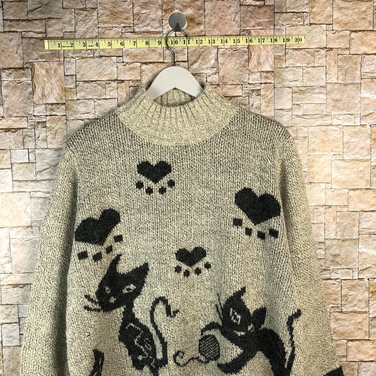 Homespun Knitwear × Japanese Brand Casalinga cat design Grey Knitwear #A1221 Size L / US 10 / IT 46 - 2 Thumbnail