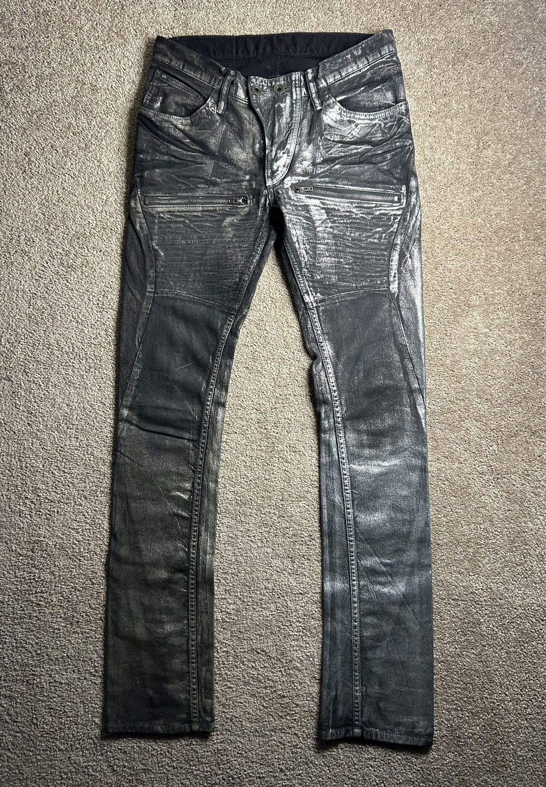 Image of Le Grande Bleu L G B Lgb Foil Bootcut Moto Denim in Silver, Men's (Size 31)