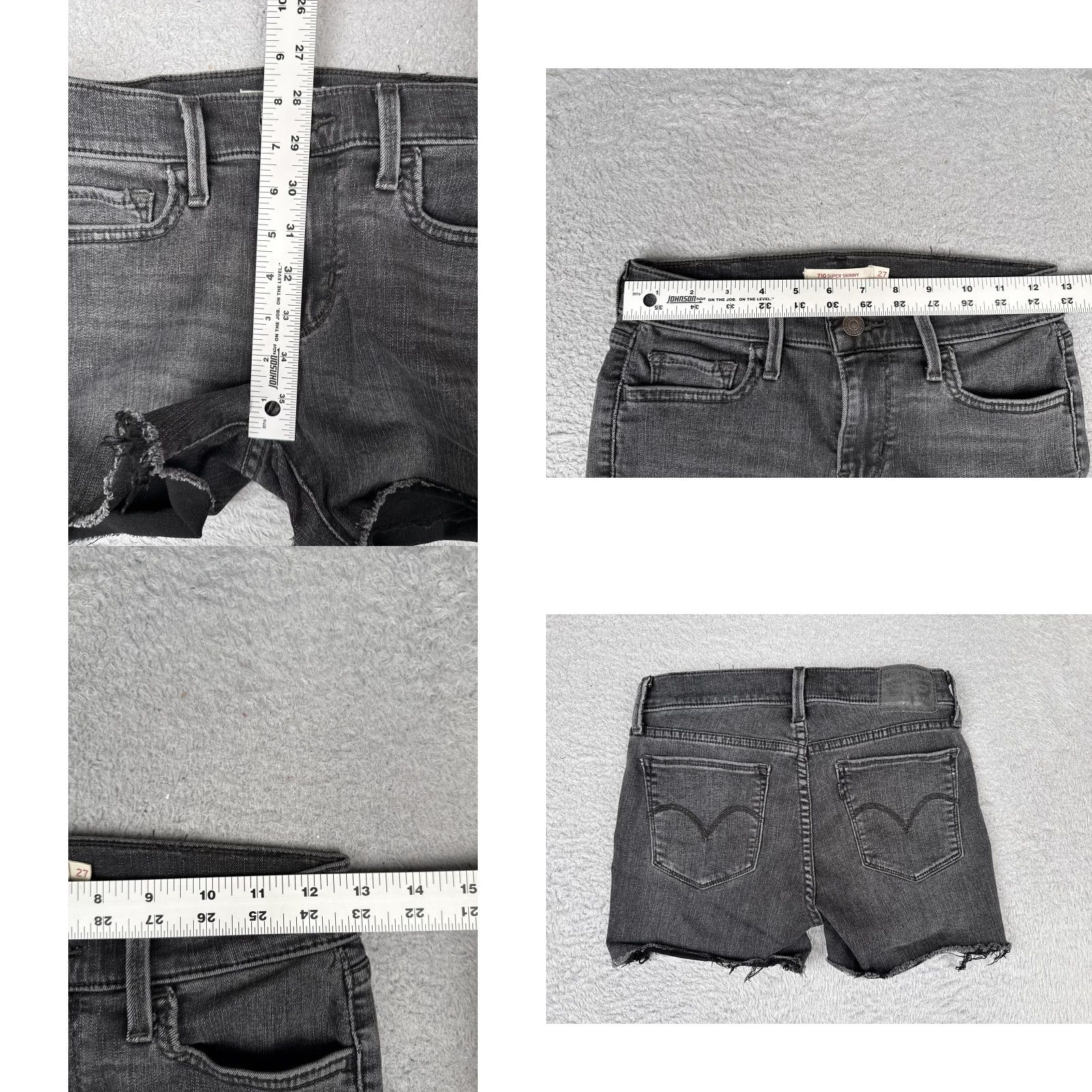 Levi's VINTAGE Levis Denim Shorts Womens 27x4 Black Gray 710 Super Skinny Cut-Off Fringed Pockets 5-Pocket Zip Retro Jeans Size 27" / US 4 / IT 40 - 9 Thumbnail