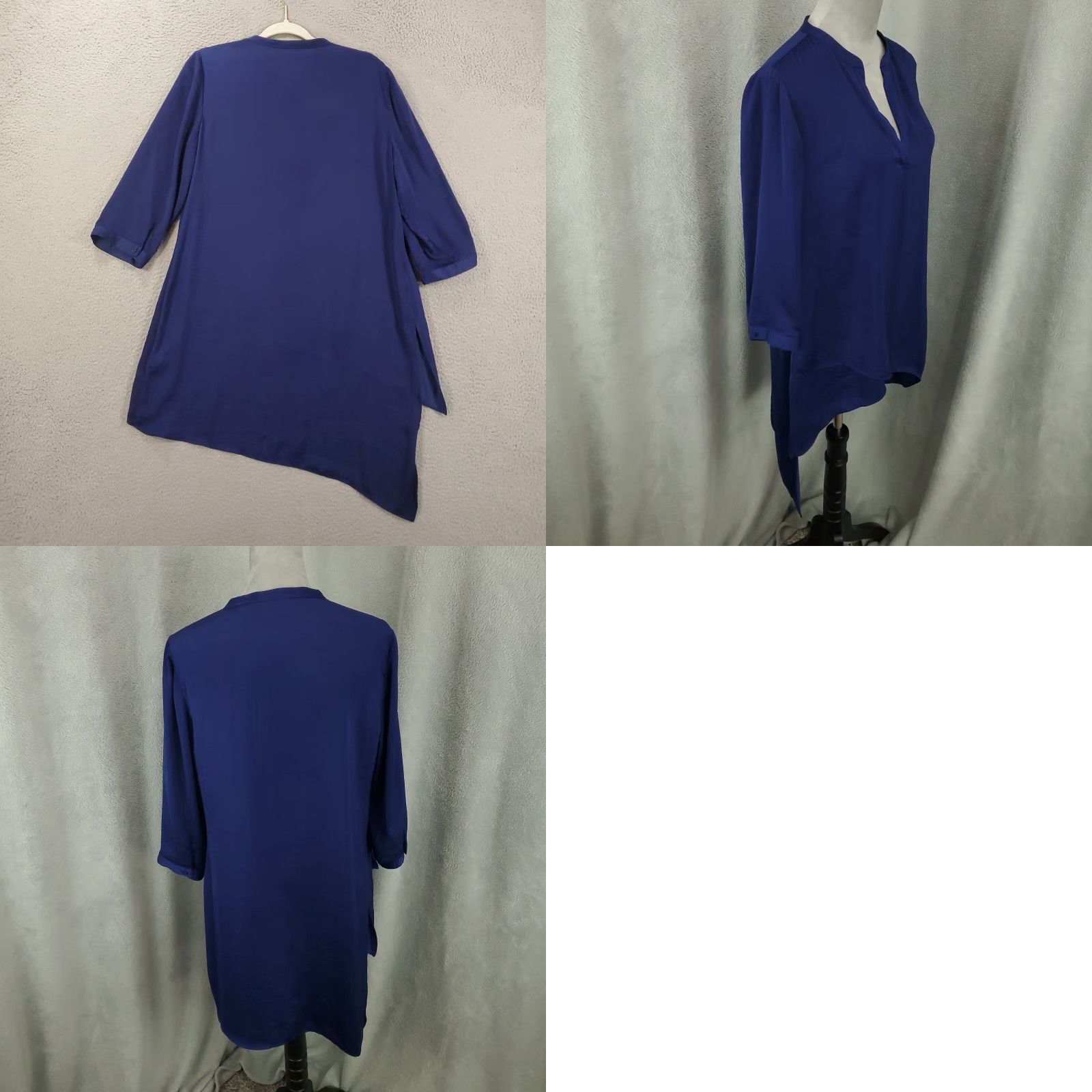 Vintage Chico's Blouse Womens Medium Blue V-Neck 3/4 Sleeve Polyester Shirt Tie-Dye? No, solid pattern - Basic Lightweight Sheer Casual Dressy Shirts Size M / US 6-8 / IT 42-44 - 8 Thumbnail