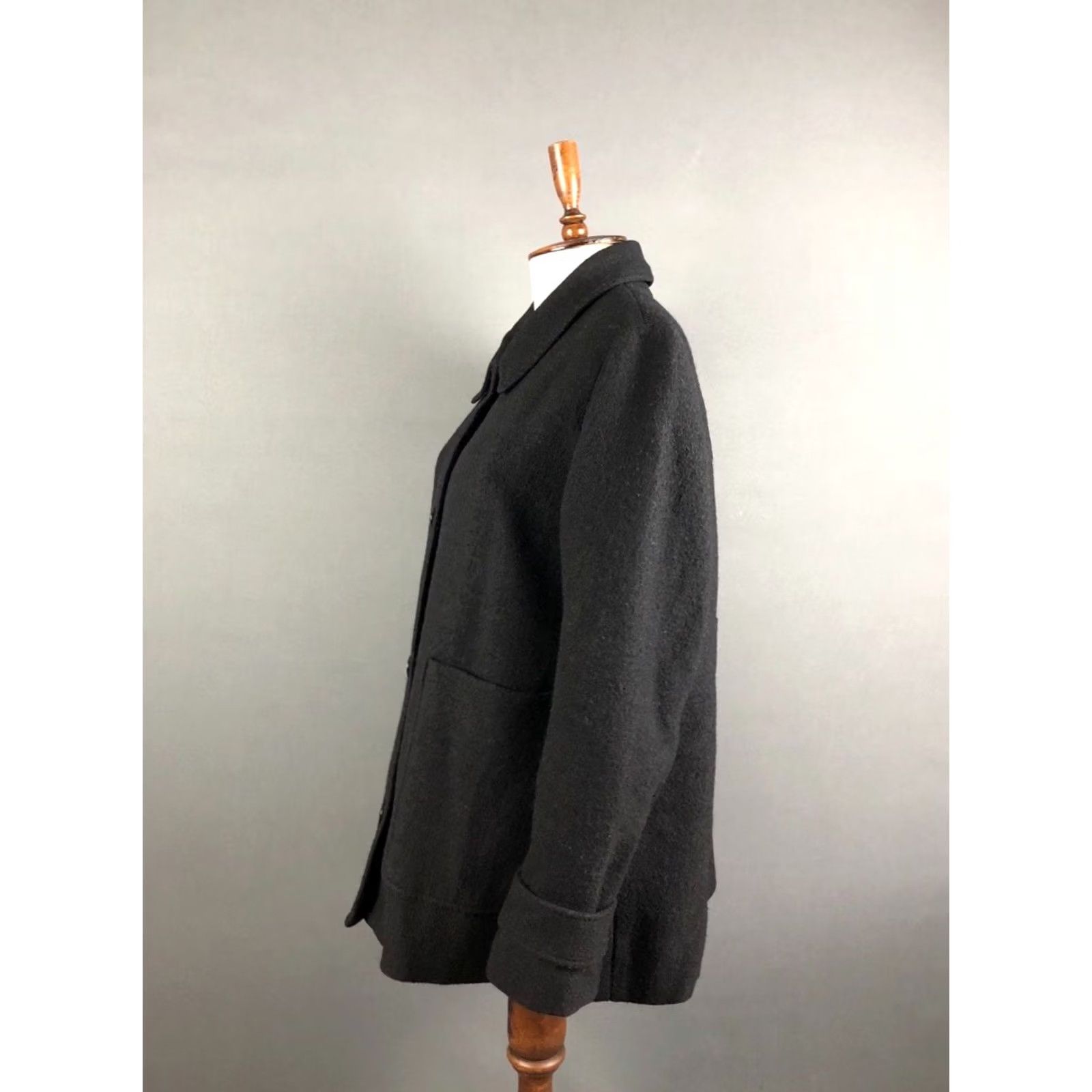 Cos COS Women's Short Coat Black Wool with Belt Size 44 Overcoat Lined 100% Cotton Inner Pocket Regular Fit Swing Jacket Size 30" / US 8 / IT 44 - 2 Thumbnail