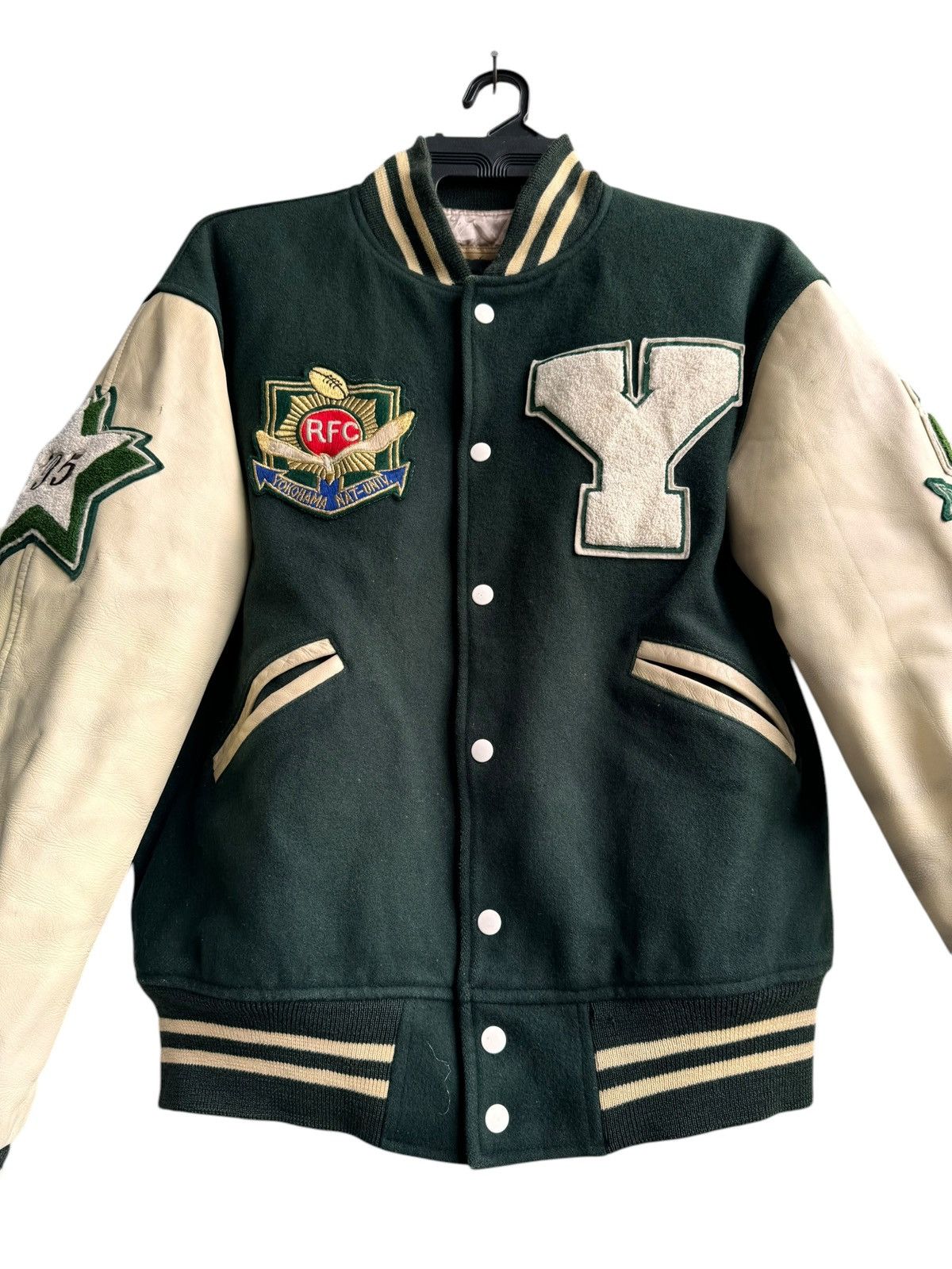 Vintage Vintage Varsity Yokohama Rugby Leather Sleeve Jacket Size US L / EU 52-54 / 3 - 4 Thumbnail